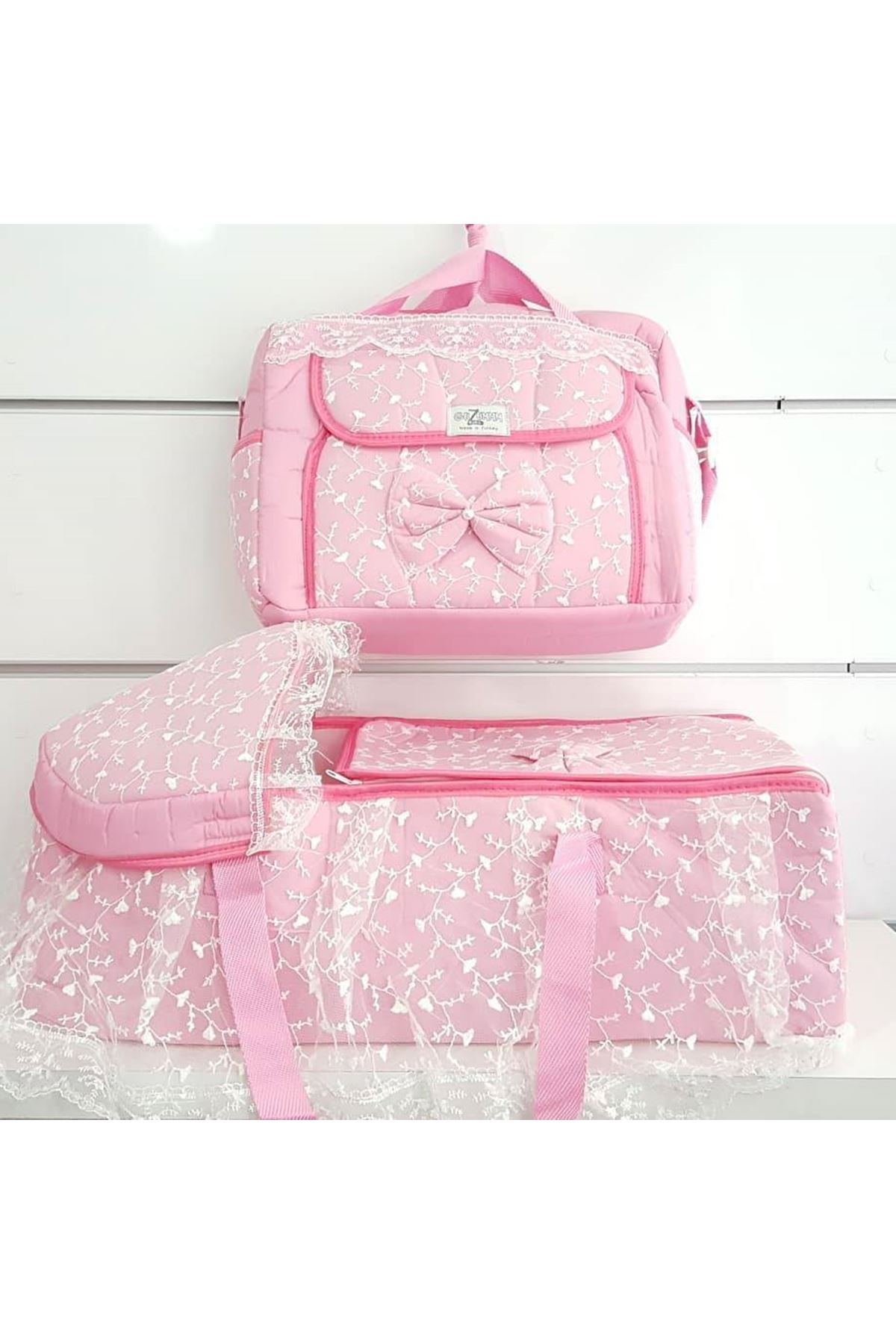 Dantelli Pembe Lüks 2 li Kız Bebek Taşıma Seti