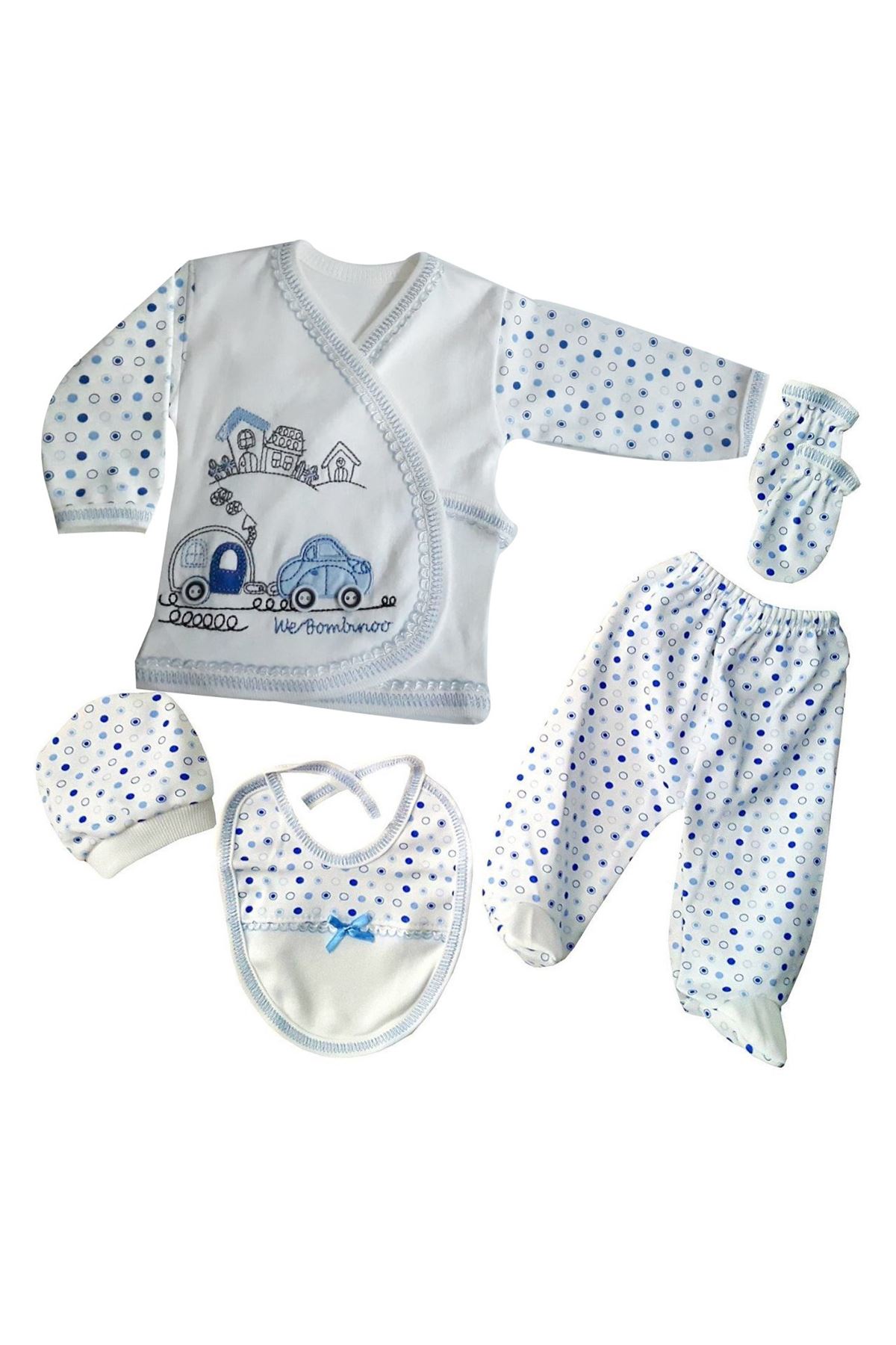 Mavi Arabalı Puanlı 5 Parça Hastane Çıkış Seti