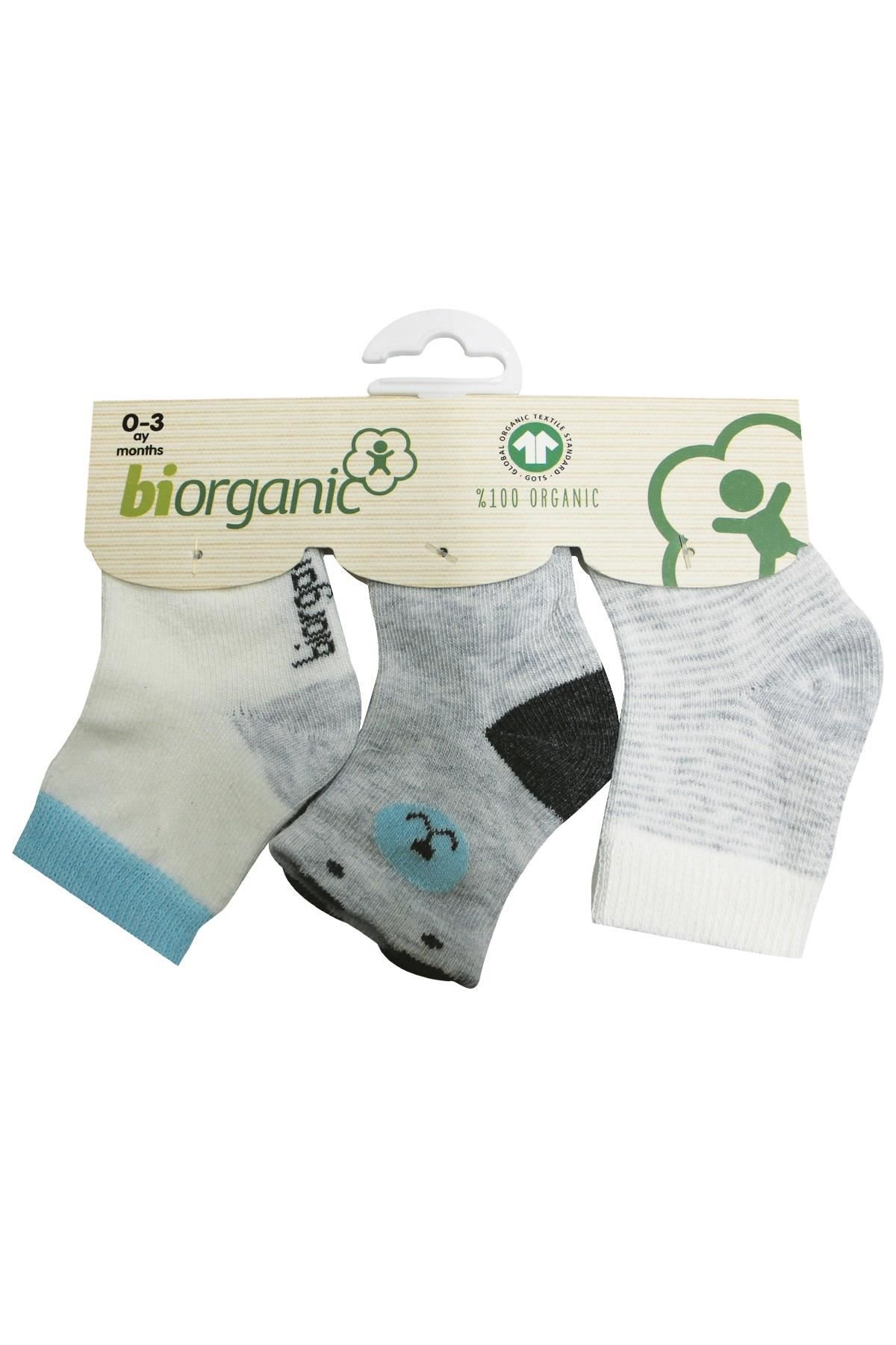 Bibaby Biorganic Cute Bear 3'Lü Çorap 68363 Gri Mint