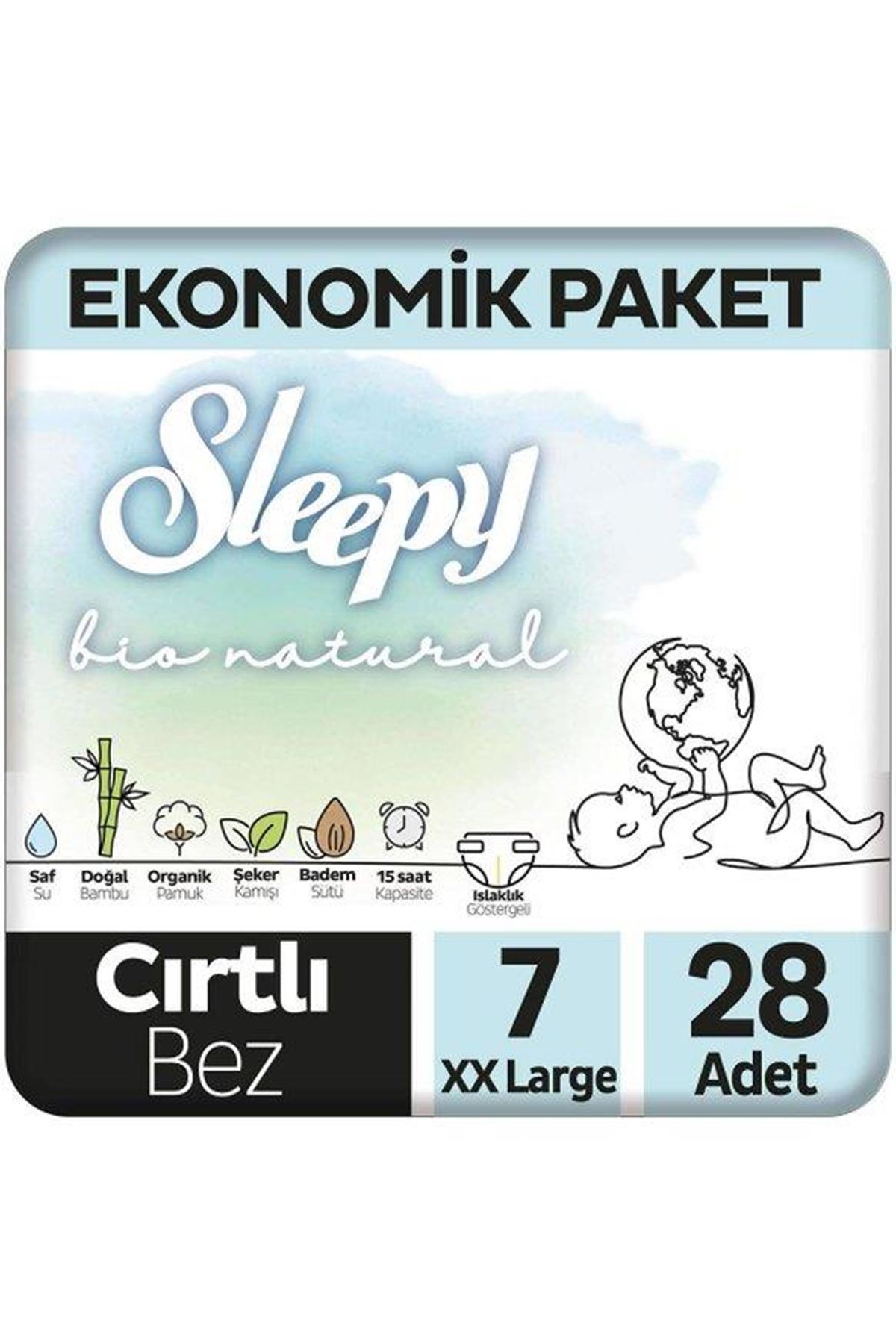 Sleepy Bio Natural Bebek Bezi 2Li Jumbo 7 Beden 20-30 Kg 28 Adet