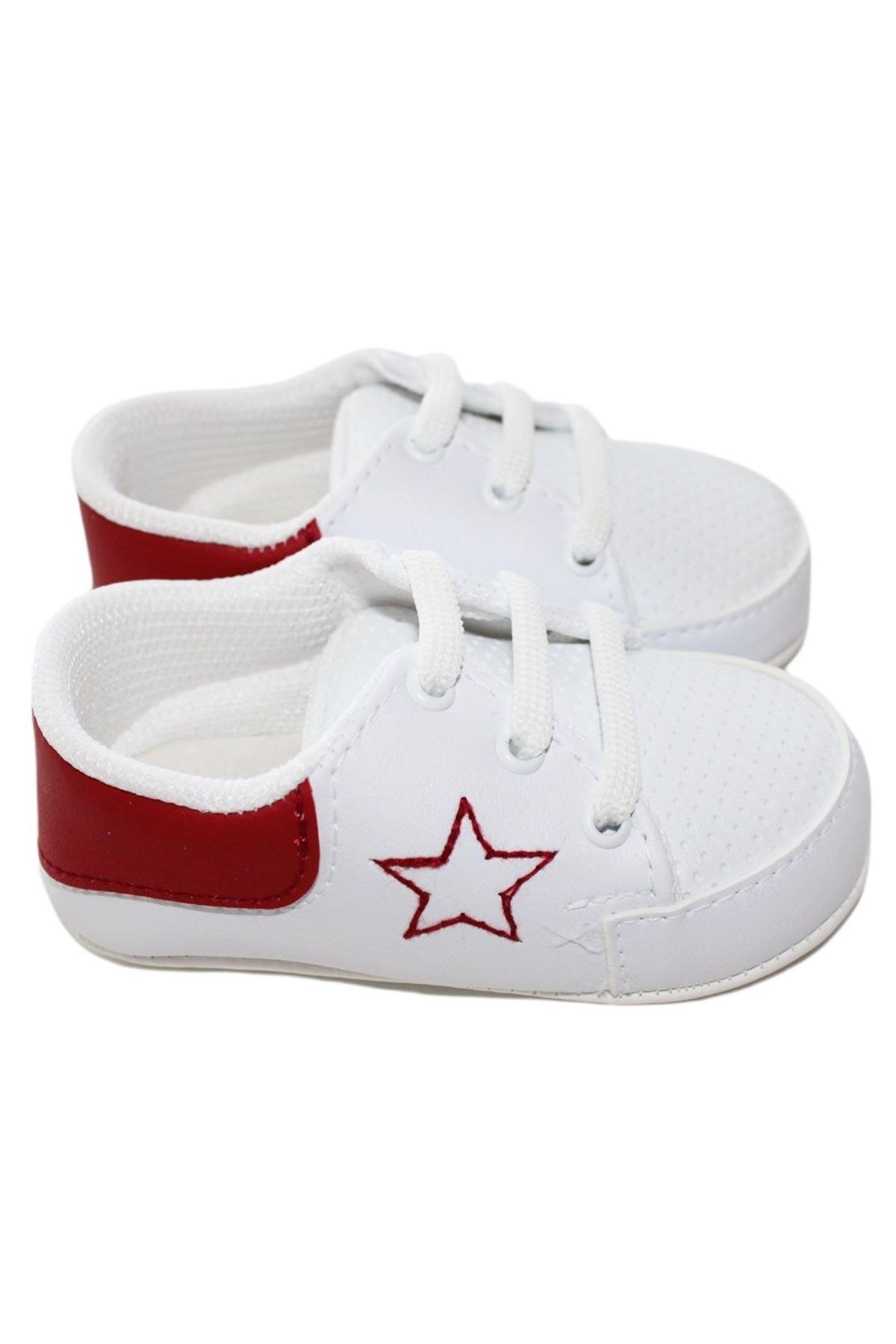 Unisex Bordo Yıldızlı Beyaz Bağcıklı Ayakkabı