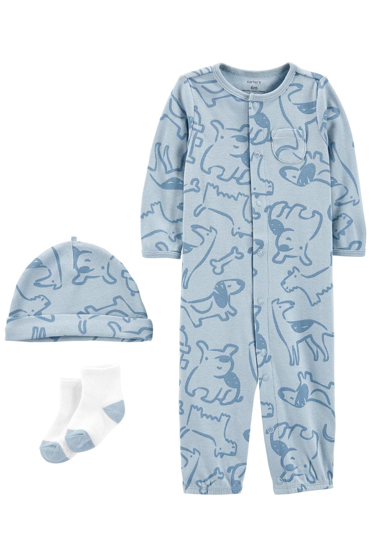 Carter's Erkek Bebek Tulum Şapka Çorap Set 1N688410 Mavi