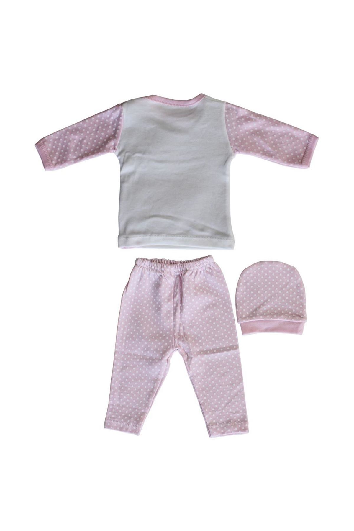 Kız Bebek Pembe Puanlı Güneş Desenli 3'lü Pijama Takımı