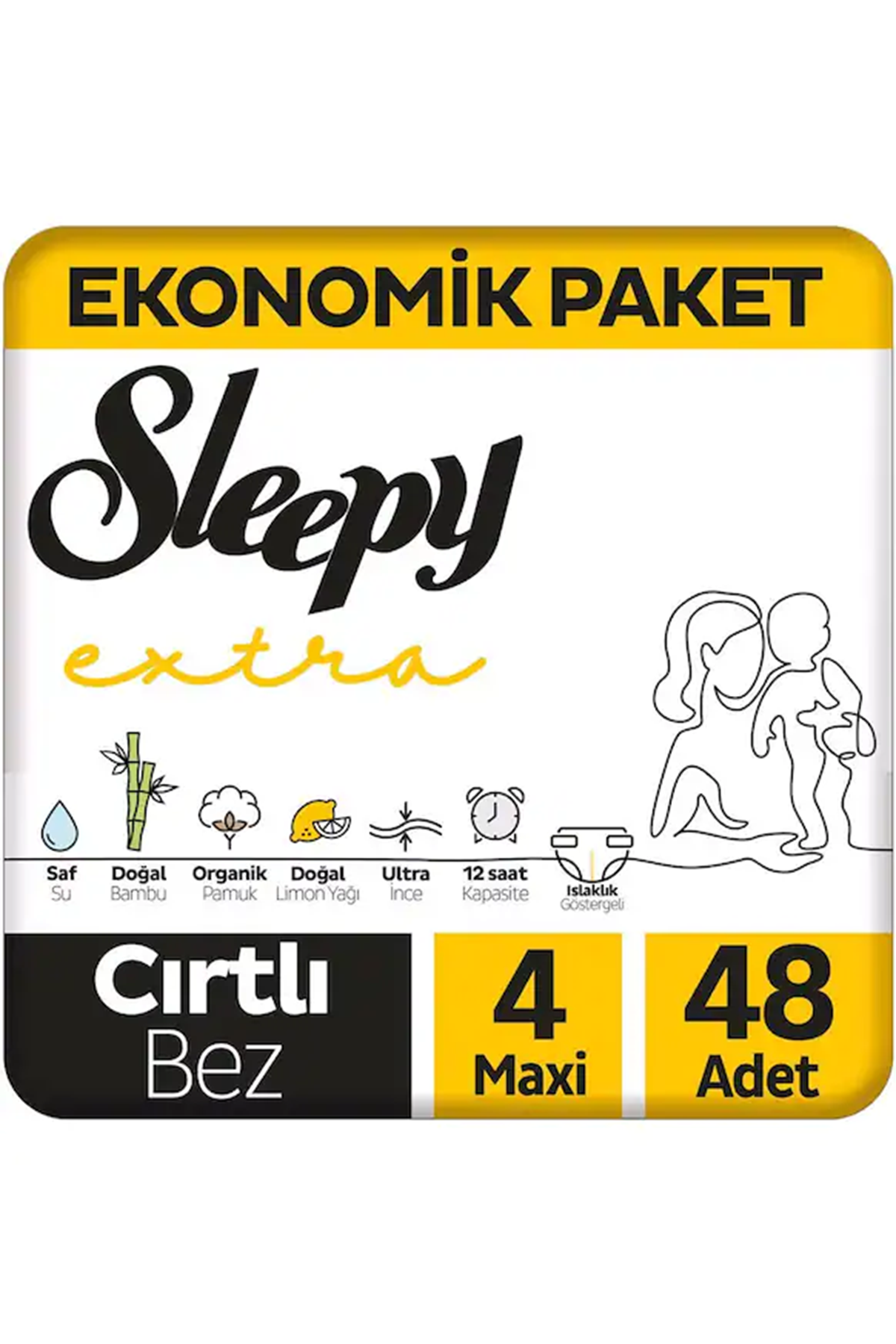 Sleepy Extra Günlük Aktivite Bebek Bezi 2Li Jumbo 4 Beden 7-14 Kg 48 Adet