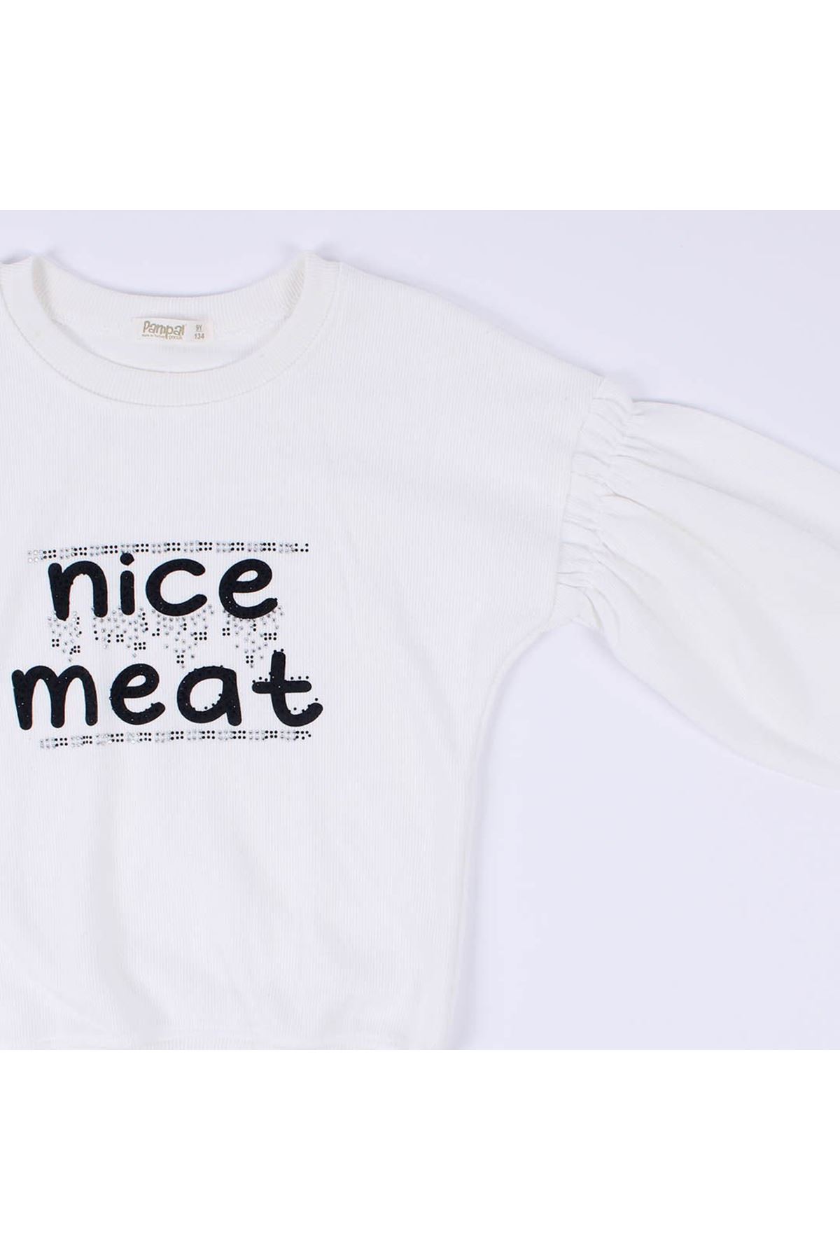 Kız Çocuk Beyaz Nice Meat Yazılı Selanik Örgülü 2'li Takım