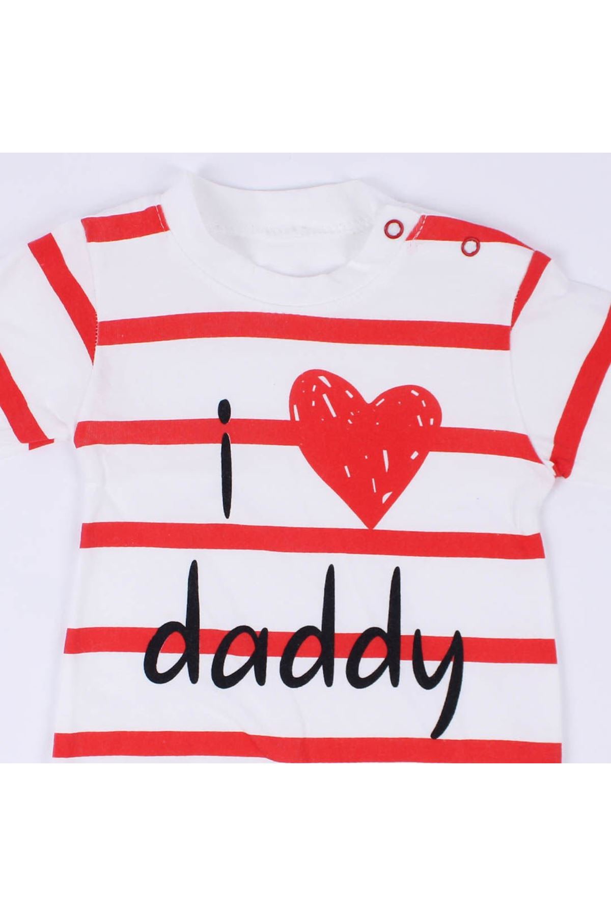 I Daddy Yazılı Kırmızı Çizgili Kalpli Bebek Tulum