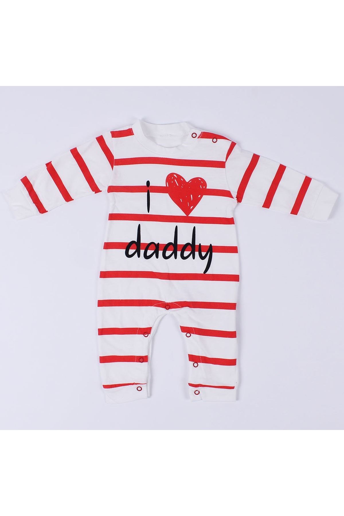 I Daddy Yazılı Kırmızı Çizgili Kalpli Bebek Tulum