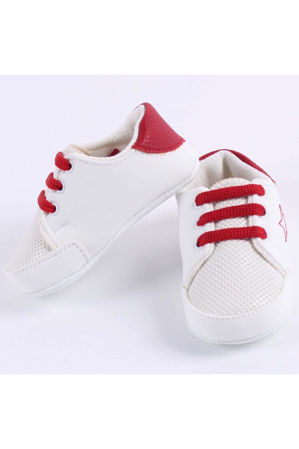 Unisex Kırmızı Bağcıklı Yıldızlı Beyaz Ayakkabı