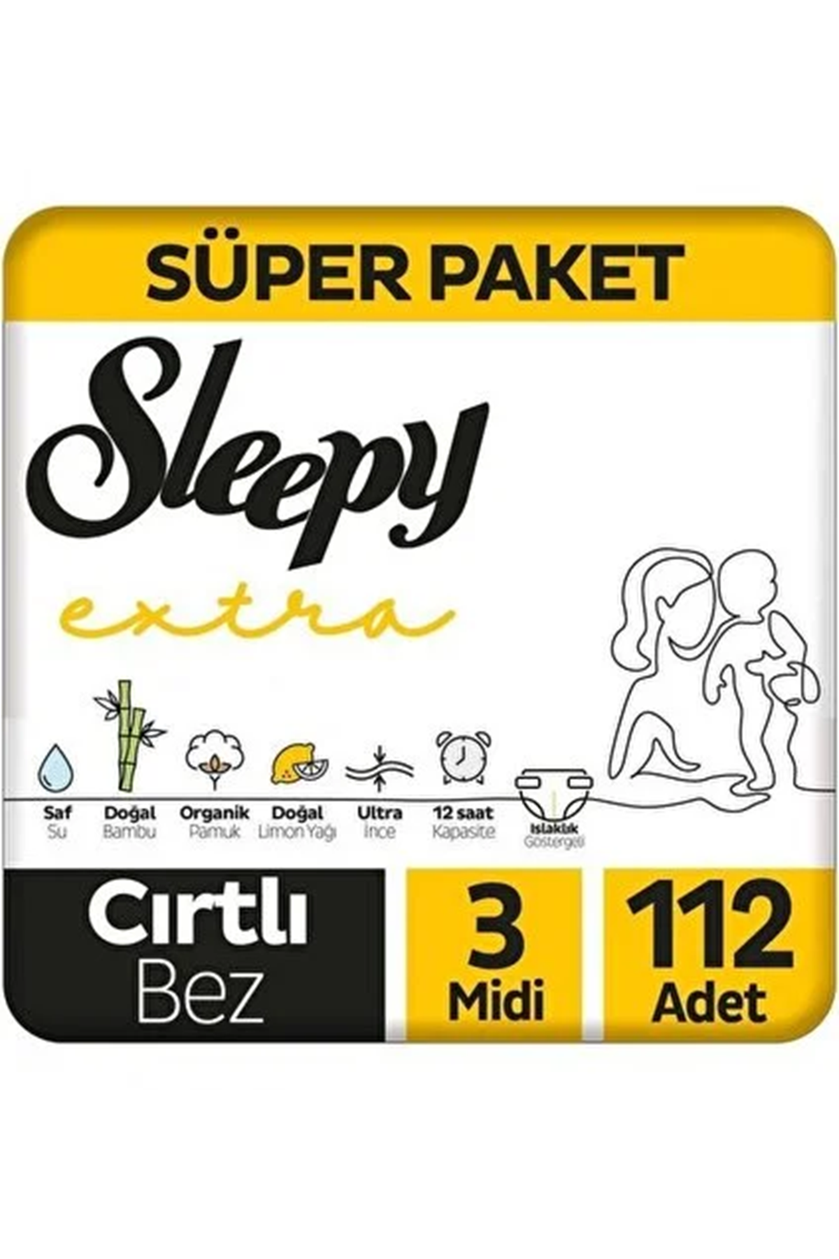 Sleepy Extra Günlük Aktivite Bebek Bezi 4Lü Jumbo 3 Beden 4-9 Kg 112 Adet