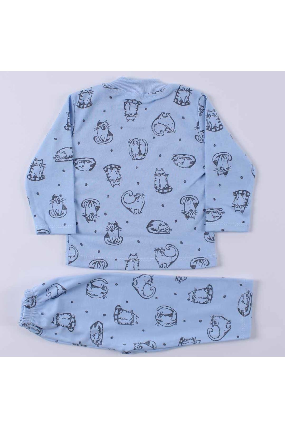 Erkek Çocuk Mavi Kedili Baskılı 2'li Pijama Takım