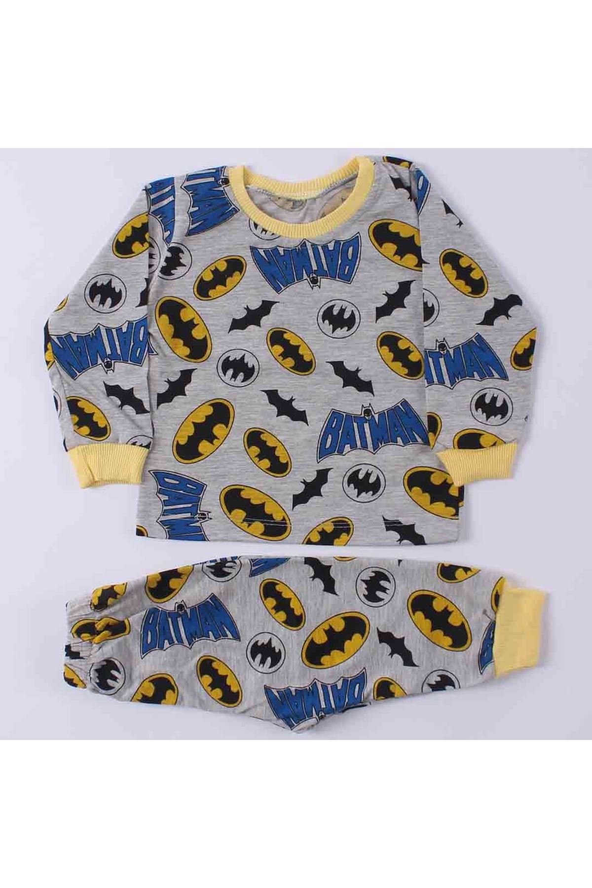 Erkek Çocuk Gri Sarı Batman Baskılı Pijama Takımı
