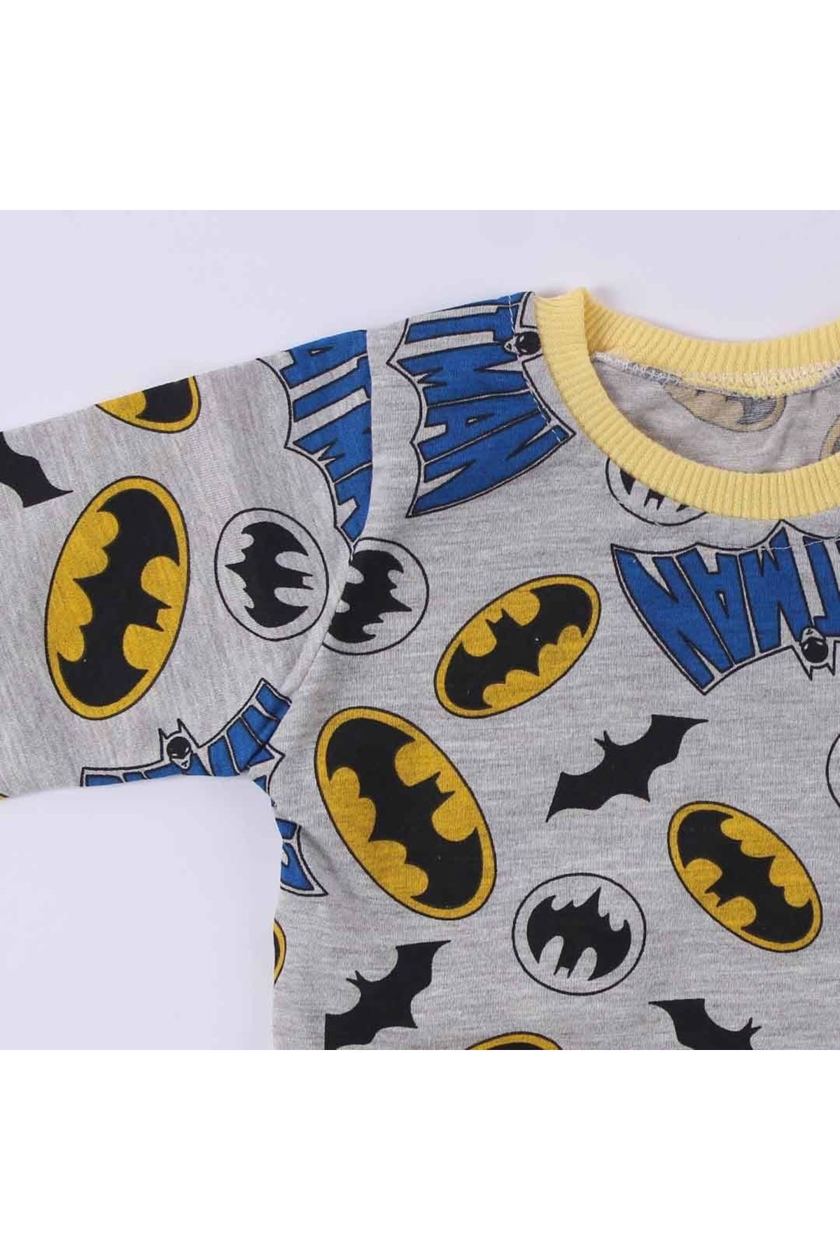 Erkek Çocuk Gri Sarı Batman Baskılı Pijama Takımı