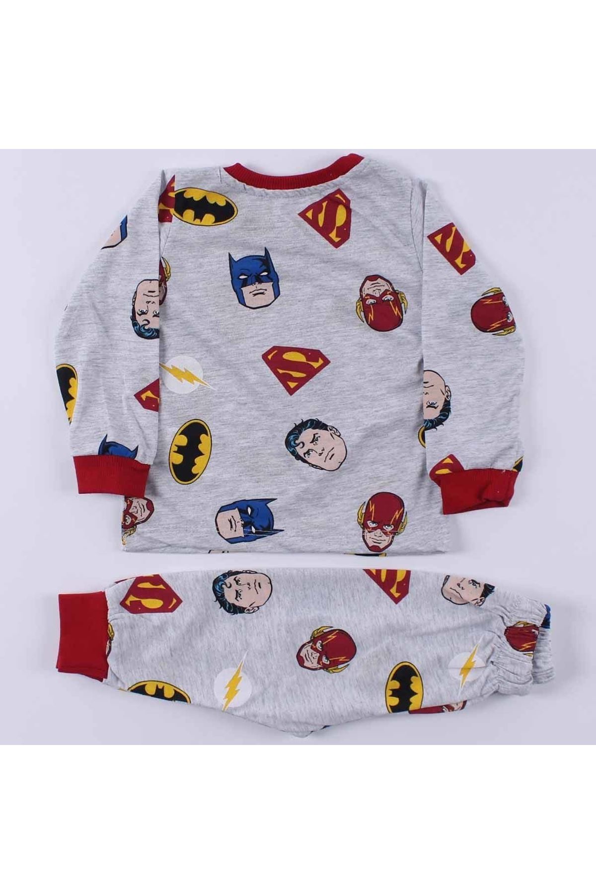 Erkek Çocuk Gri Süper Kahramanlar Baskılı Pijama Takımı