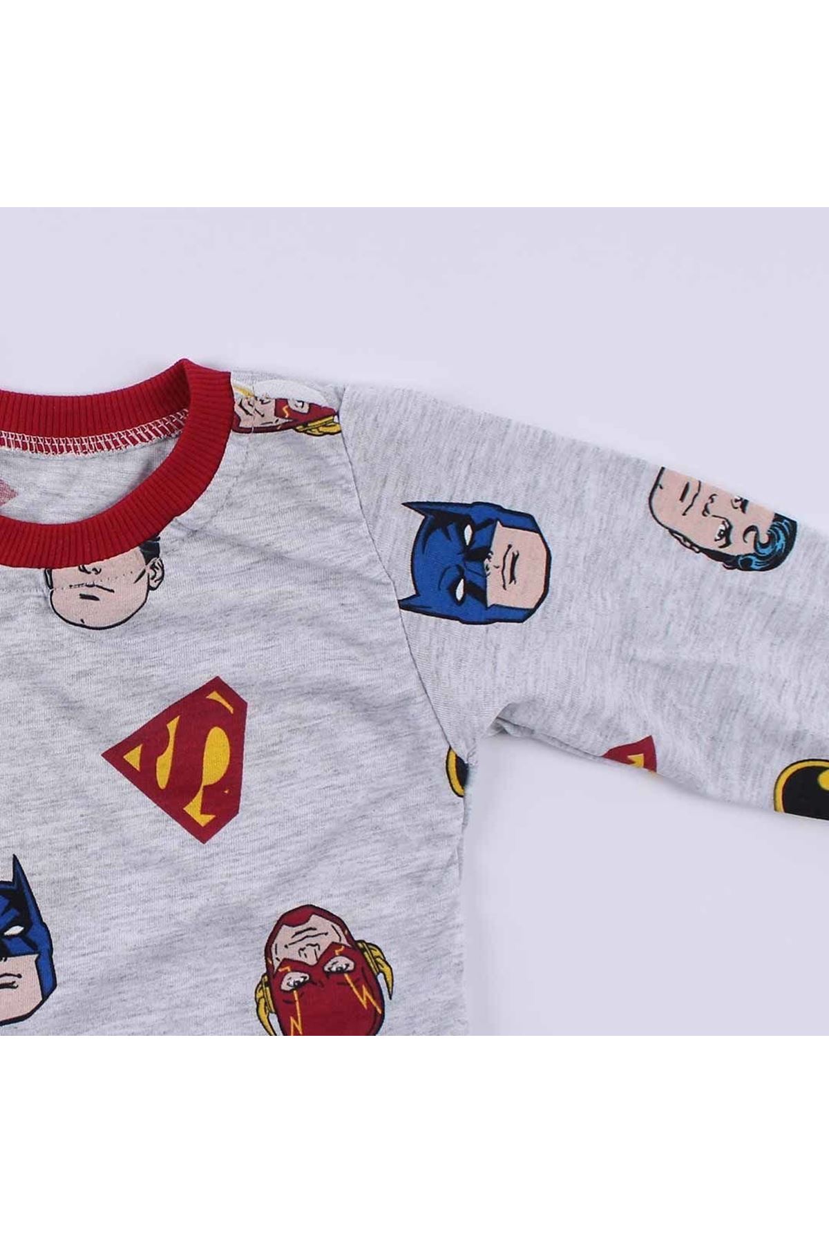Erkek Çocuk Gri Süper Kahramanlar Baskılı Pijama Takımı
