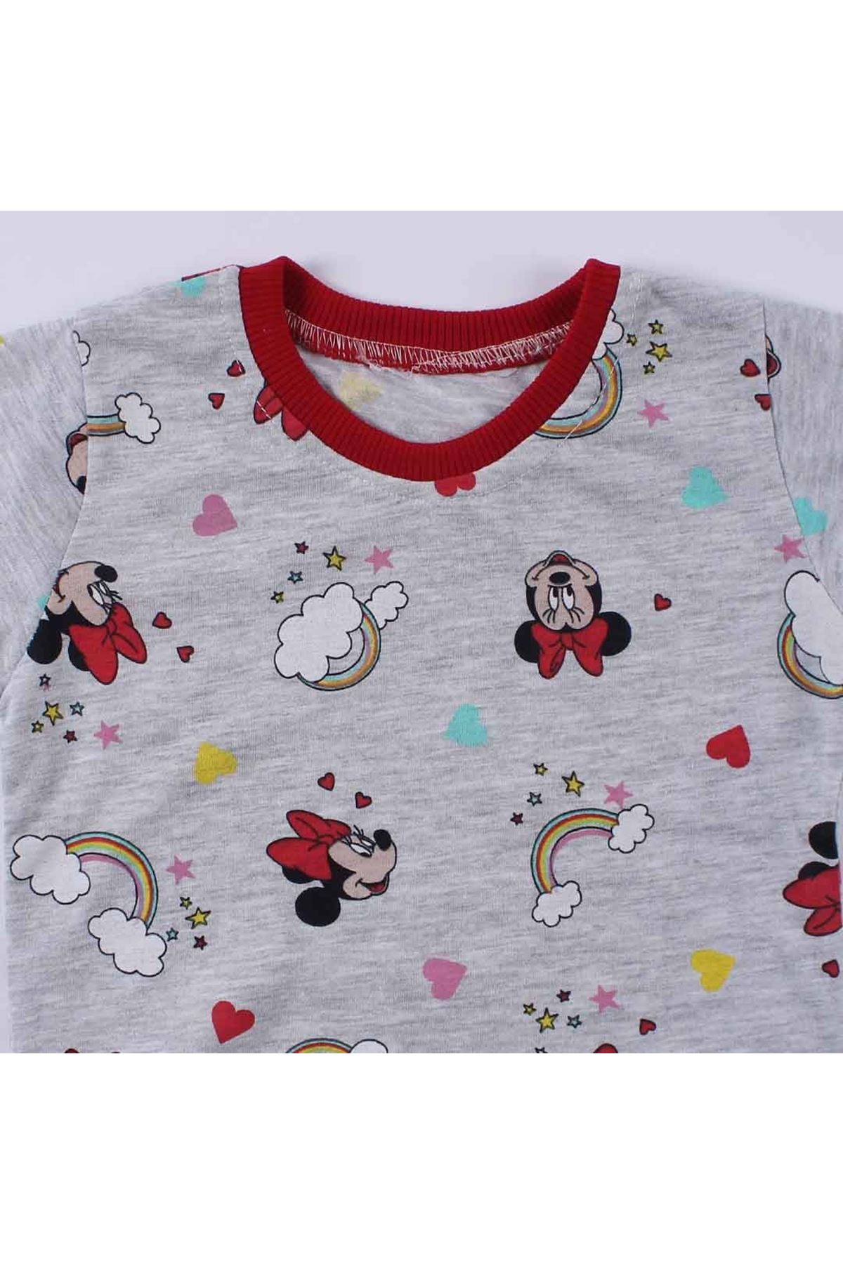 Kız Çocuk Gri  Mikili Gökkuşağı Baskılı Pijama Takımı