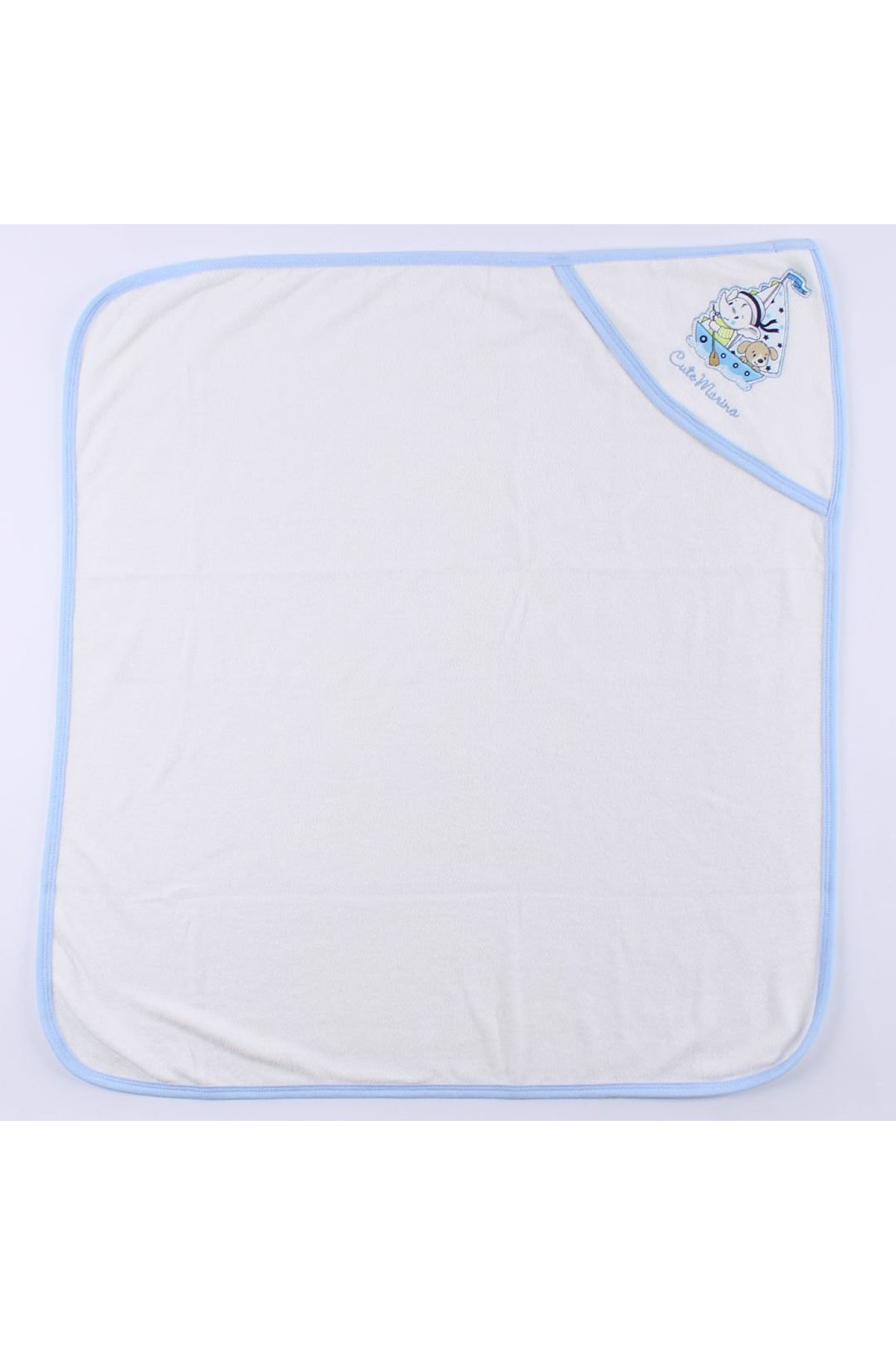 Unisex Bebek Beyaz Mavi Biyeli Gemili Filli Havlu Lif Set