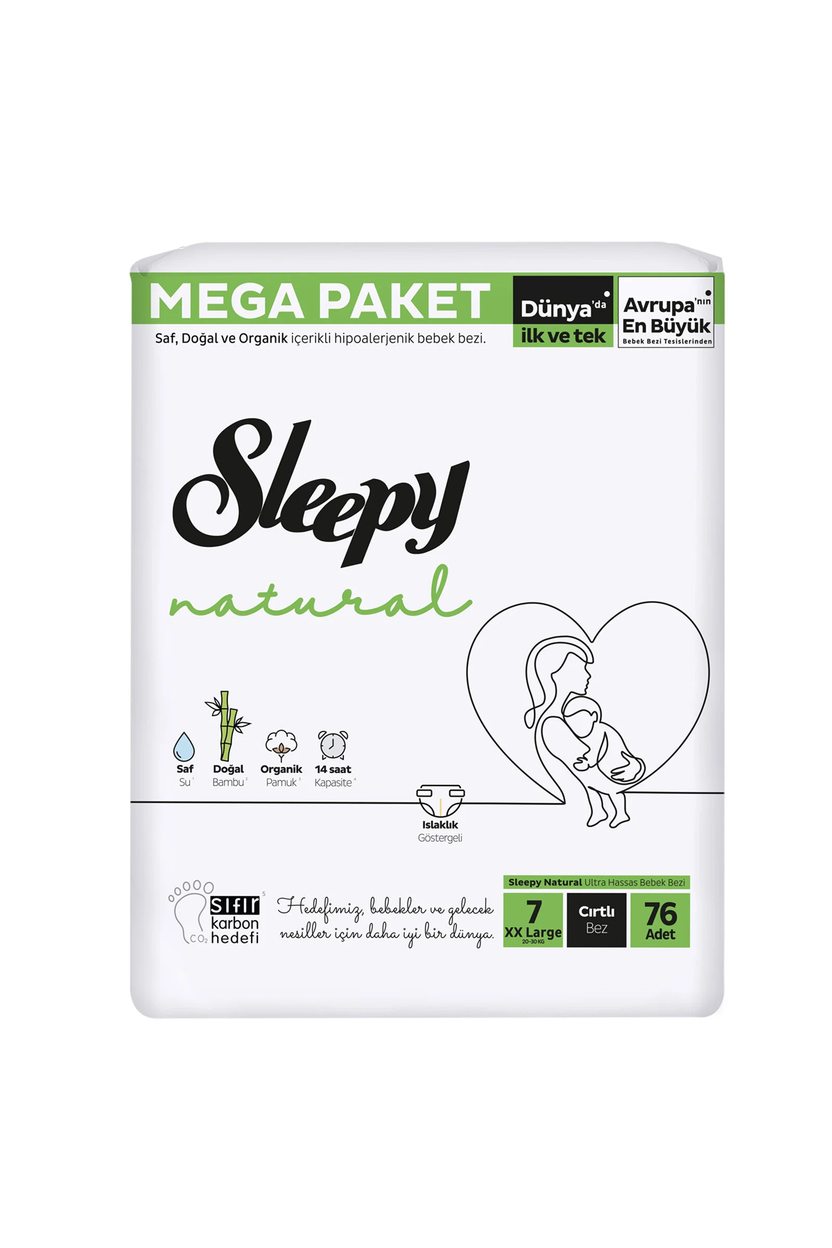 Sleepy Natural Bebek Bezi Mega Fırsat Paketi 7 Beden 20-30 Kg 76 Adet