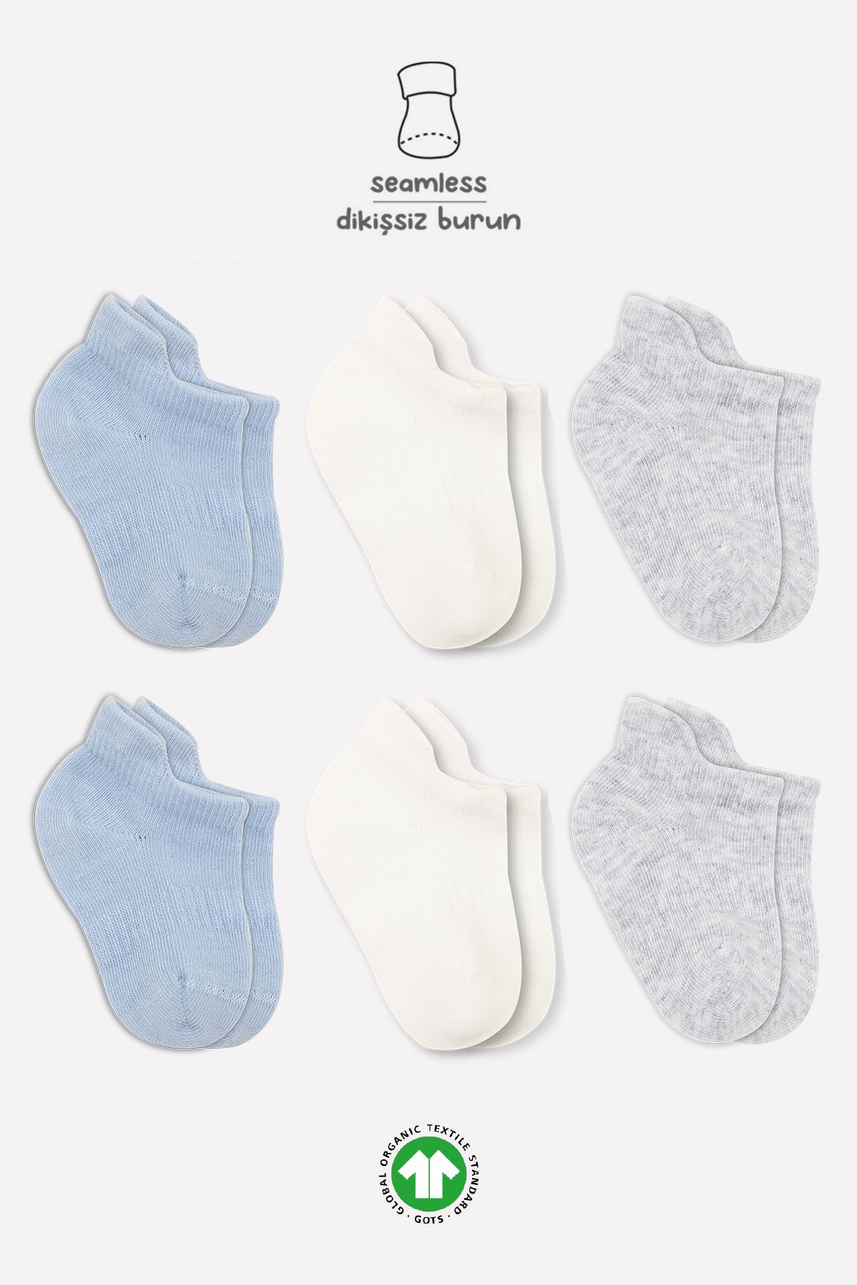 Bistyle 6lı Penye Sneakers Soket Çorap BS6102 Mavi Ekru