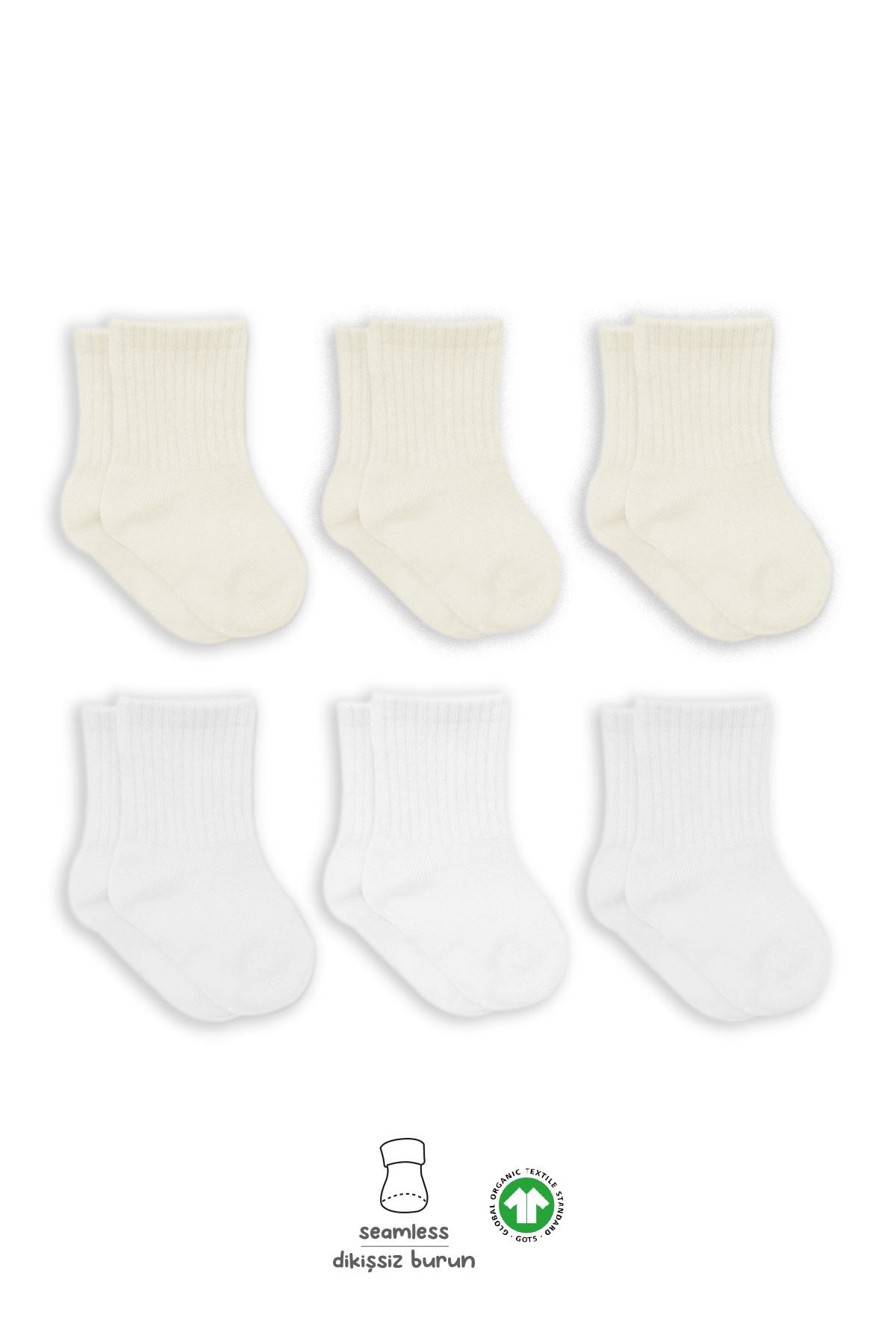 Bistyle 6lı Penye Bebek Çorabı 6015 Beyaz-Ekru