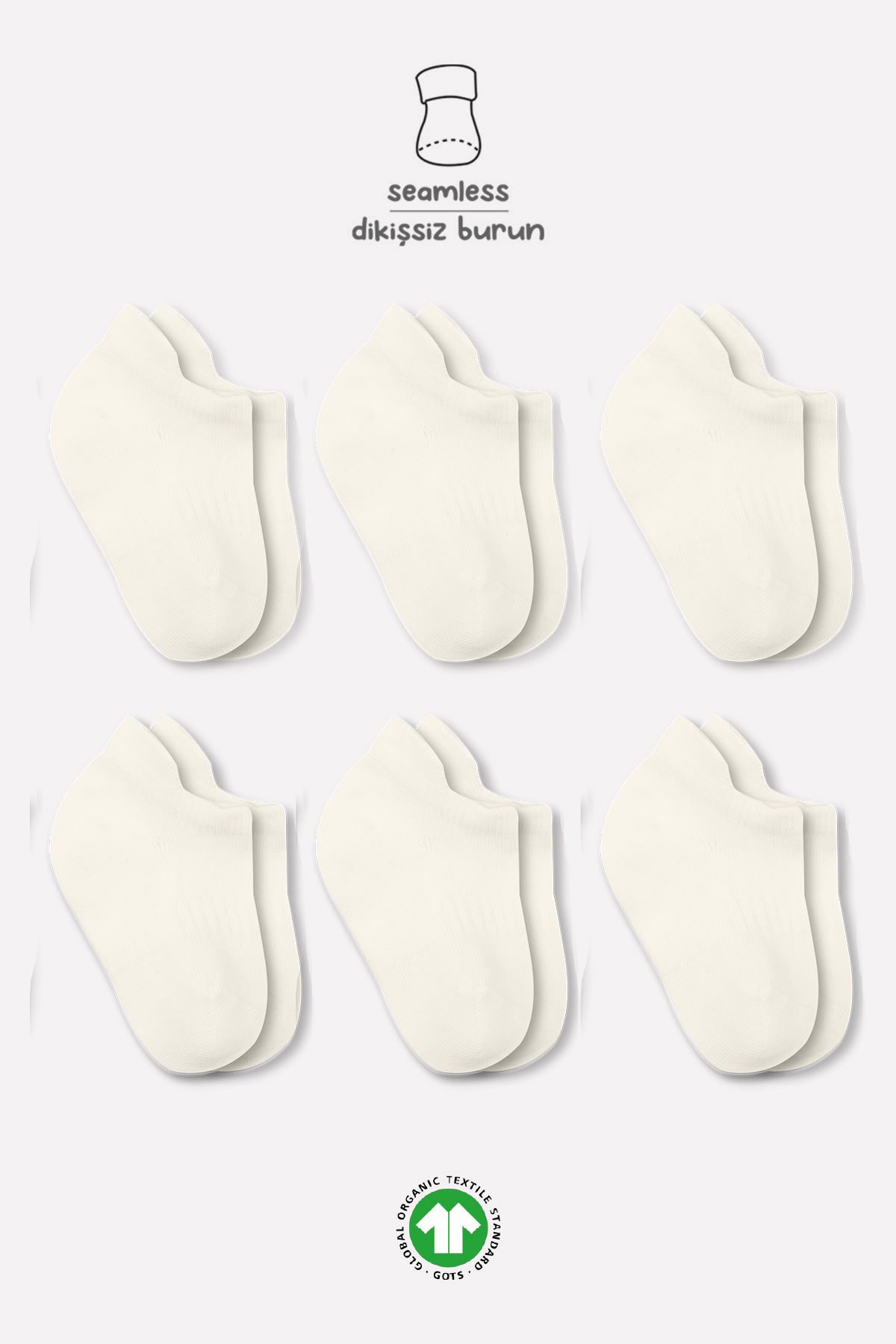 Bistyle 6lı Basic Sneakers Soket Çorap 6109 Ekru