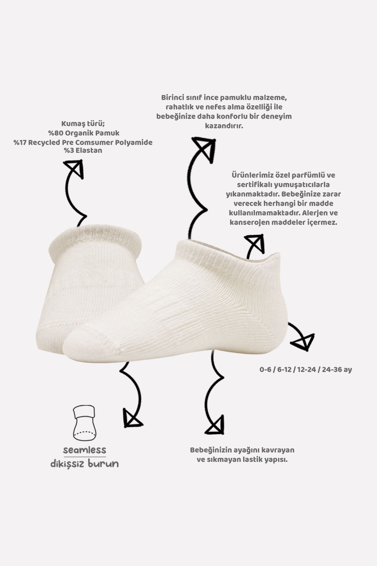 Bistyle 6lı Basic Sneakers Soket Çorap 6109 Ekru