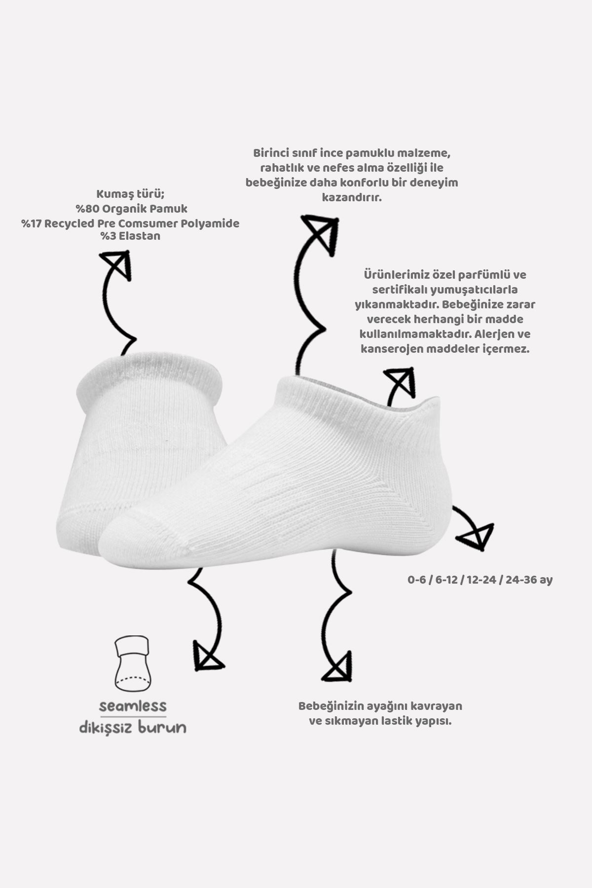 Bistyle 6lı Basic Sneakers Soket Çorap 6108 Beyaz