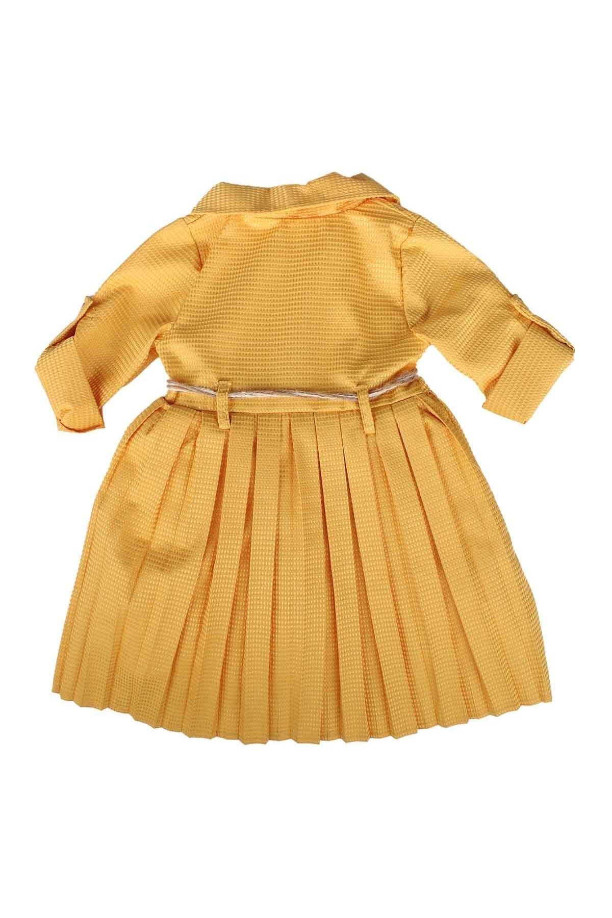 Kız Çocuk Sarı Piliseli Çantalı Elbise