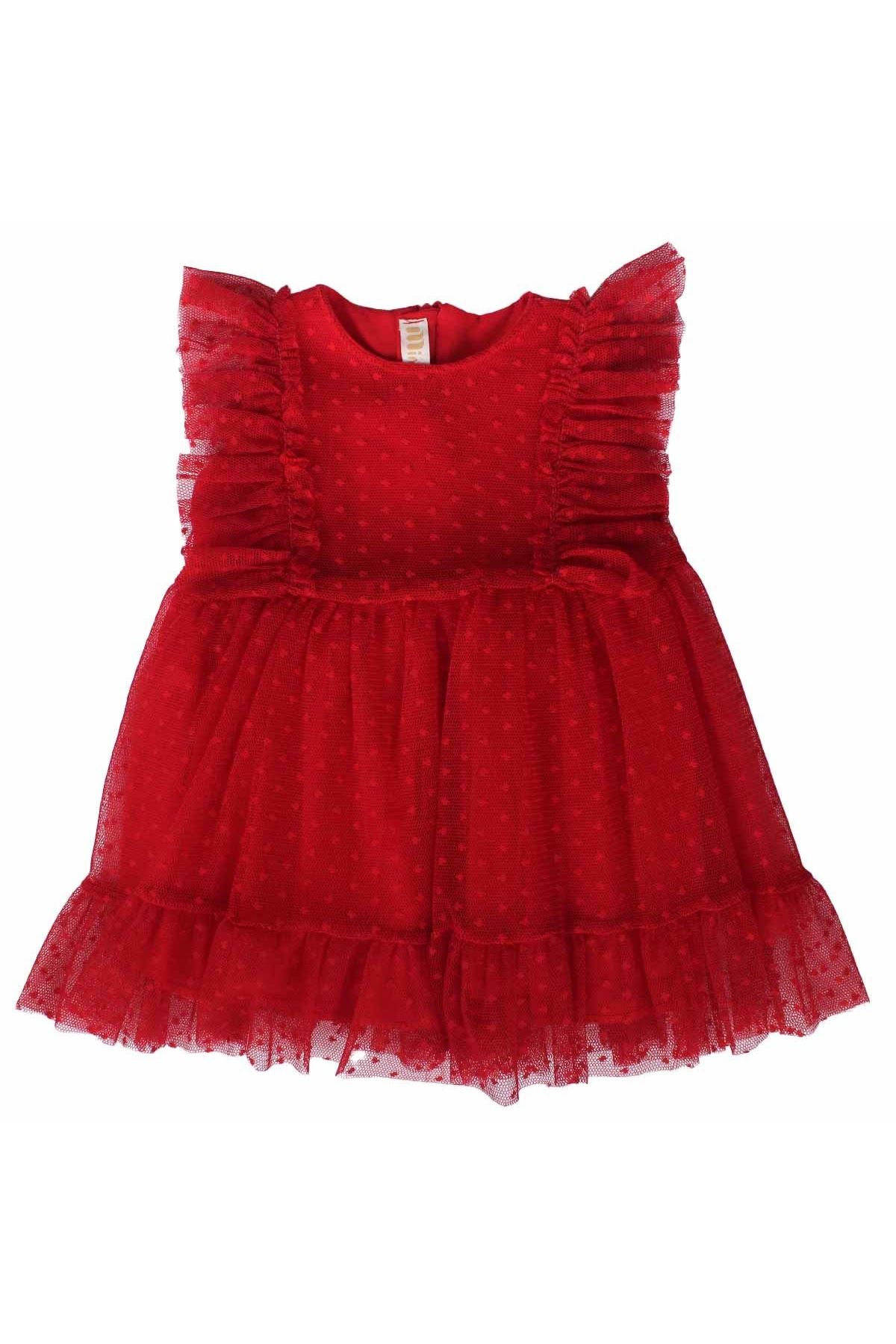 Kız Çocuk Kırmızı Tüllü Fırfırlı Elbise
