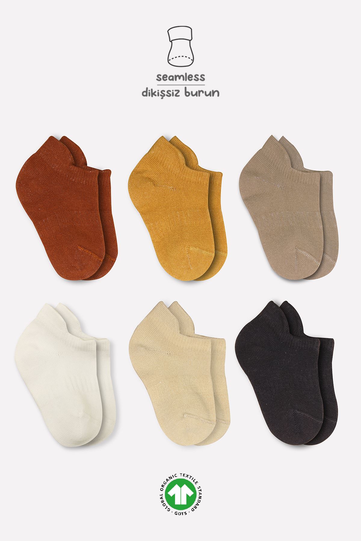 Bistyle Colors 6lı Penye Sneakers Soket Çorap BS6101 Toprak