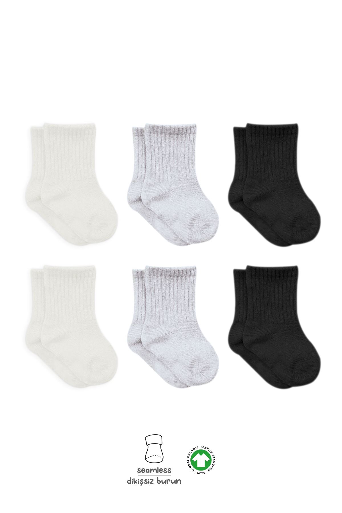 Bistyle Basic 6lı Penye Düz Soket Çorap BS6002 Ekru Gri Siyah