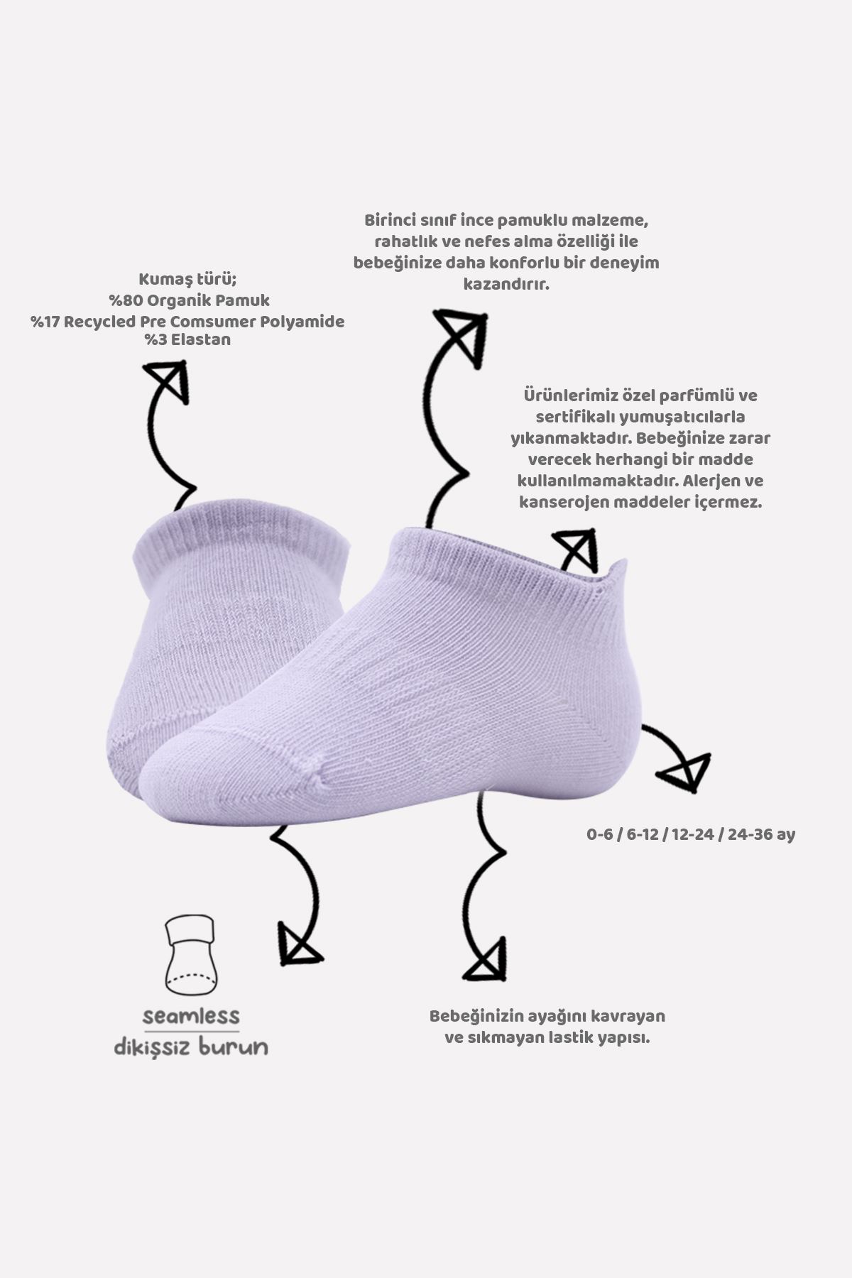 Bistyle Colors 6lı Penye Sneakers Soket Çorap BS6101 Pastel