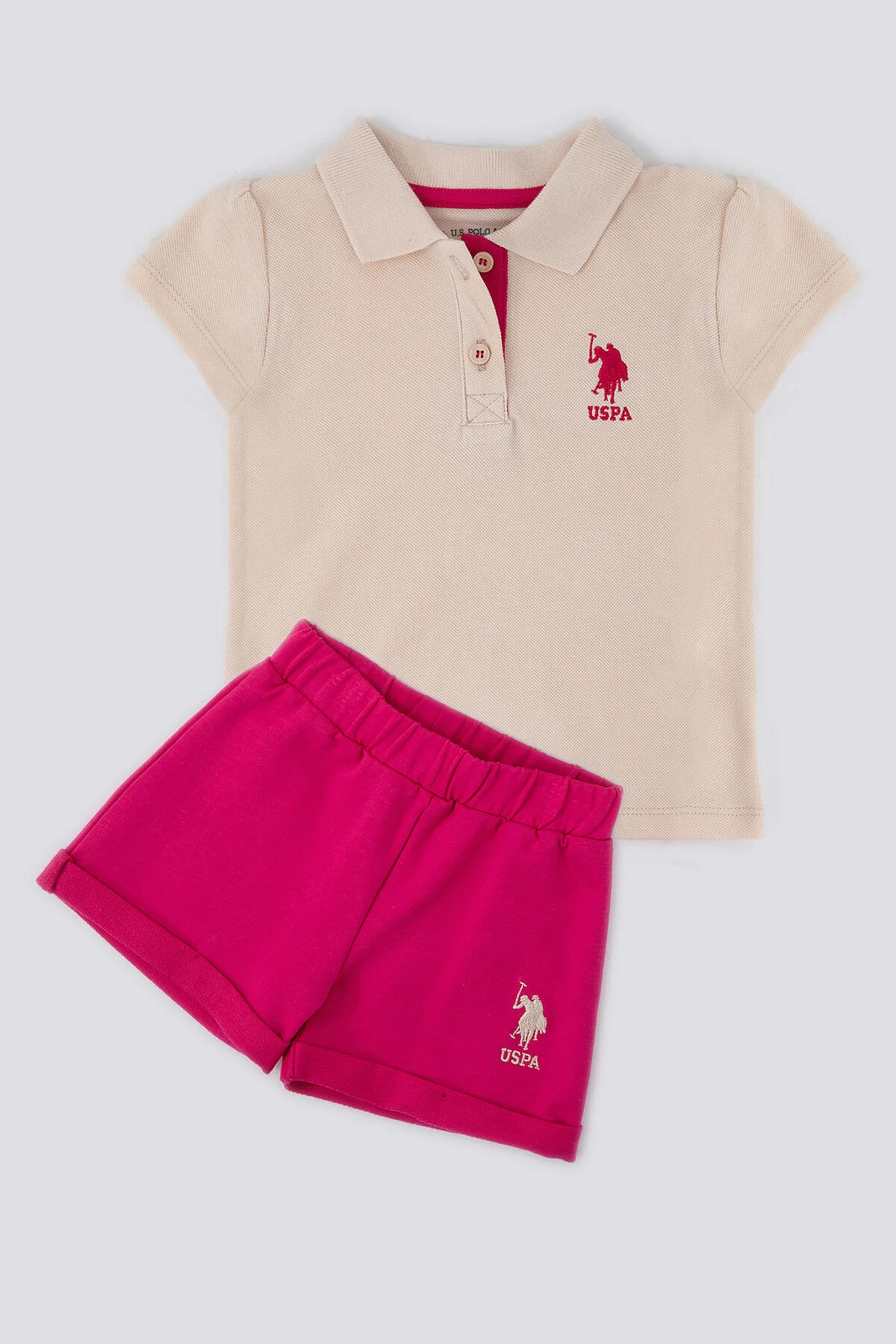 U.S. Polo Kız Bebek Kısa Kol T-Shirt 2'Li Takım 1247 Krem
