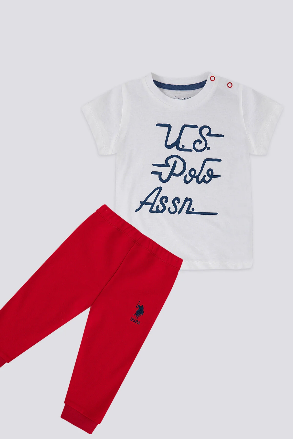 U.S. Polo Erkek Bebek Kısa Kol 2'Li Takım 1166 Krem-Kırmızı