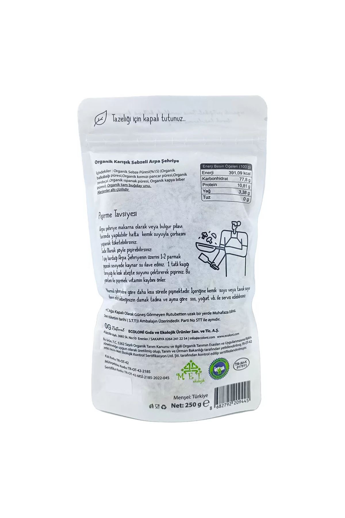 OG Natural Organik Karışık Sebzeli Tam Buğday Arpa Şehriye 250 Gr