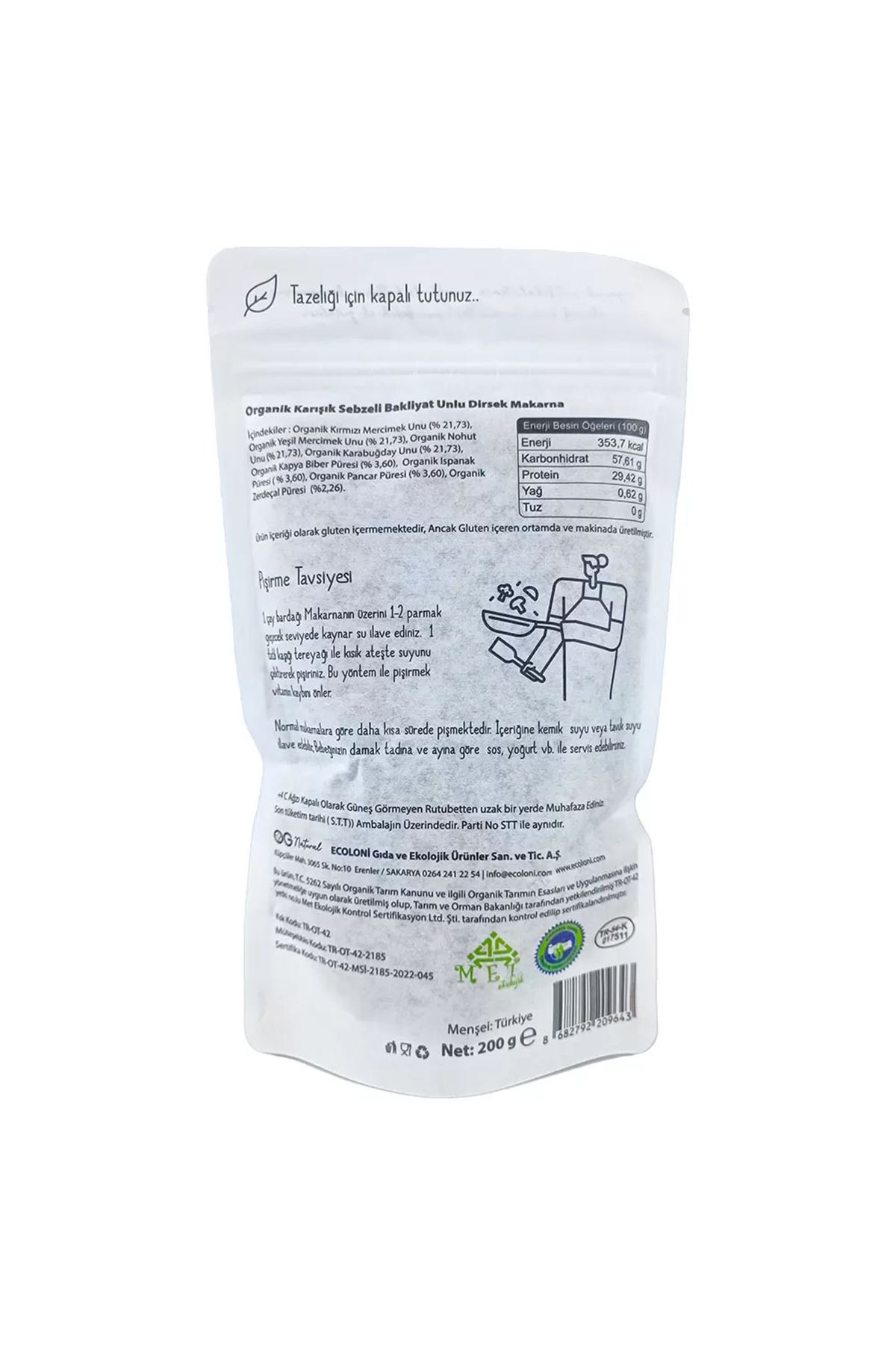 OG Natural Organik Karışık Sebzeli Bakliyat Unlu Dirsek Makarna 200 Gr
