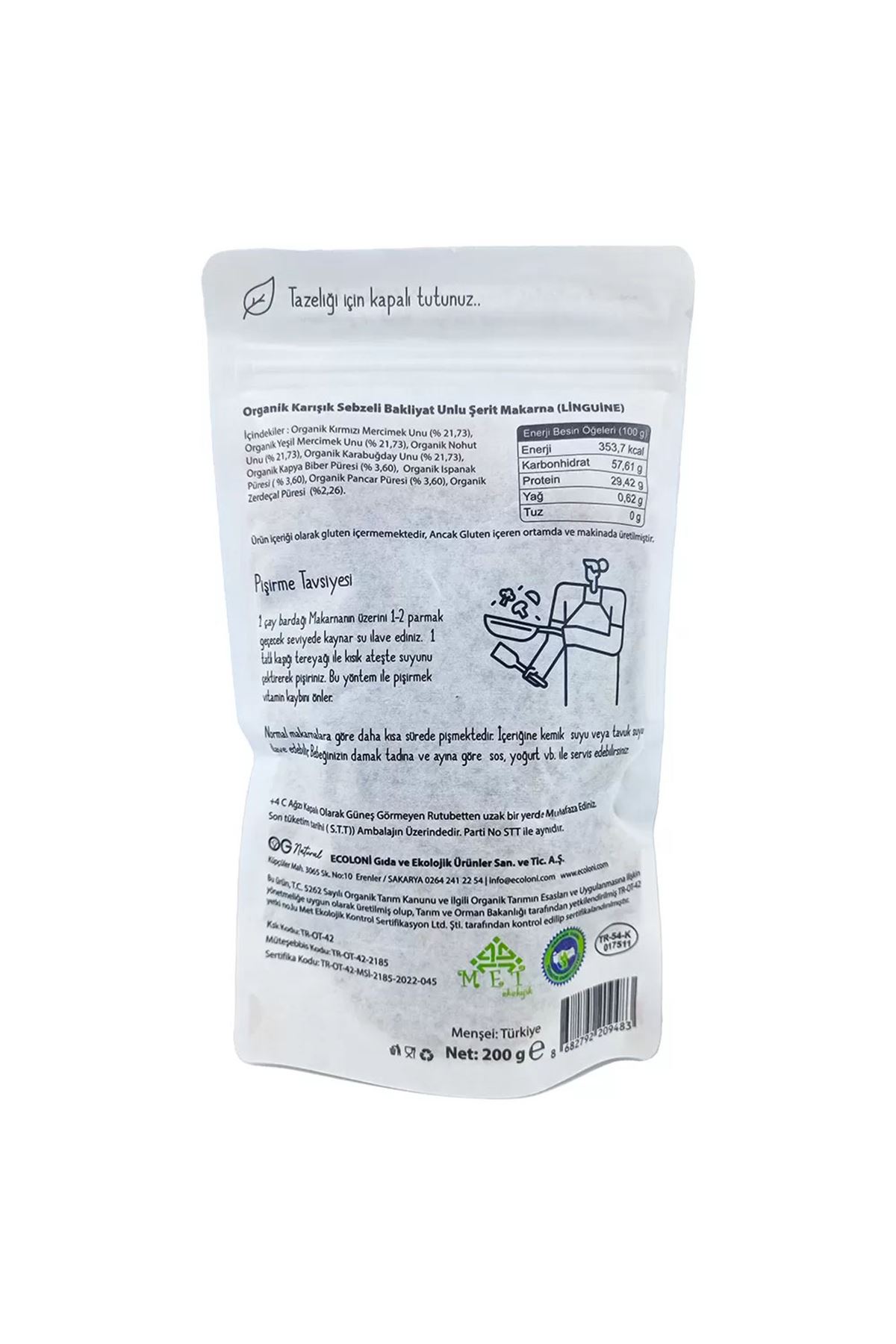 OG Natural Organik Karışık Sebzeli Bakliyat Unlu Şerit Makarna Linguine 200 Gr