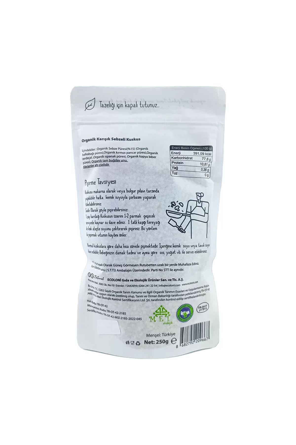 OG Natural Organik Karışık Sebzeli Tam Buğday Bebek Kuskus 250 Gr
