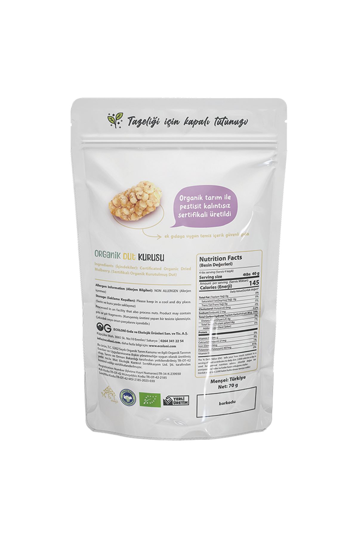 OG Natural Organik Dut Kurusu 70 Gr