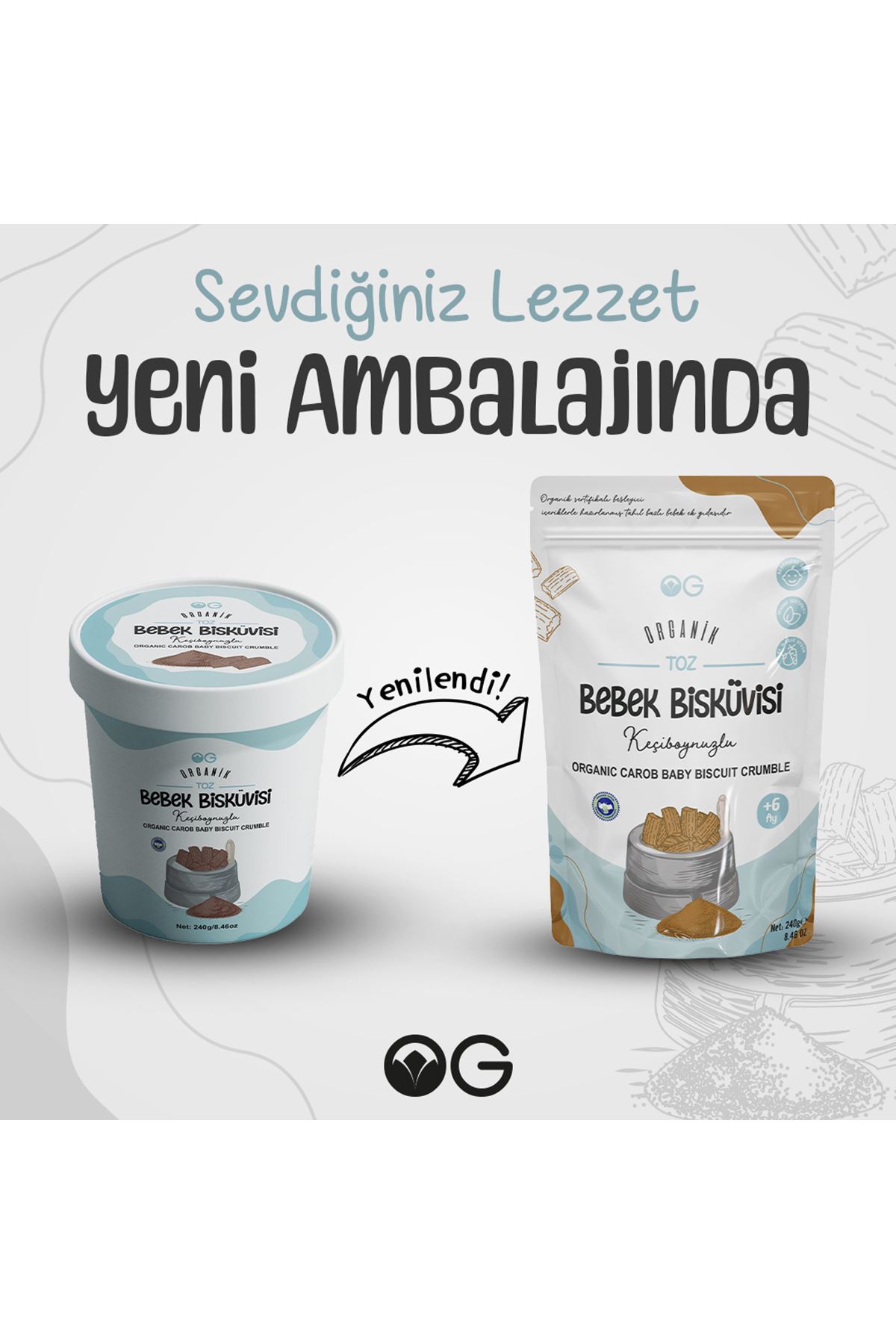 OG Natural Organik Keçiboynuzlu Toz Bebek Bisküvisi 240 Gr 6+ Ay