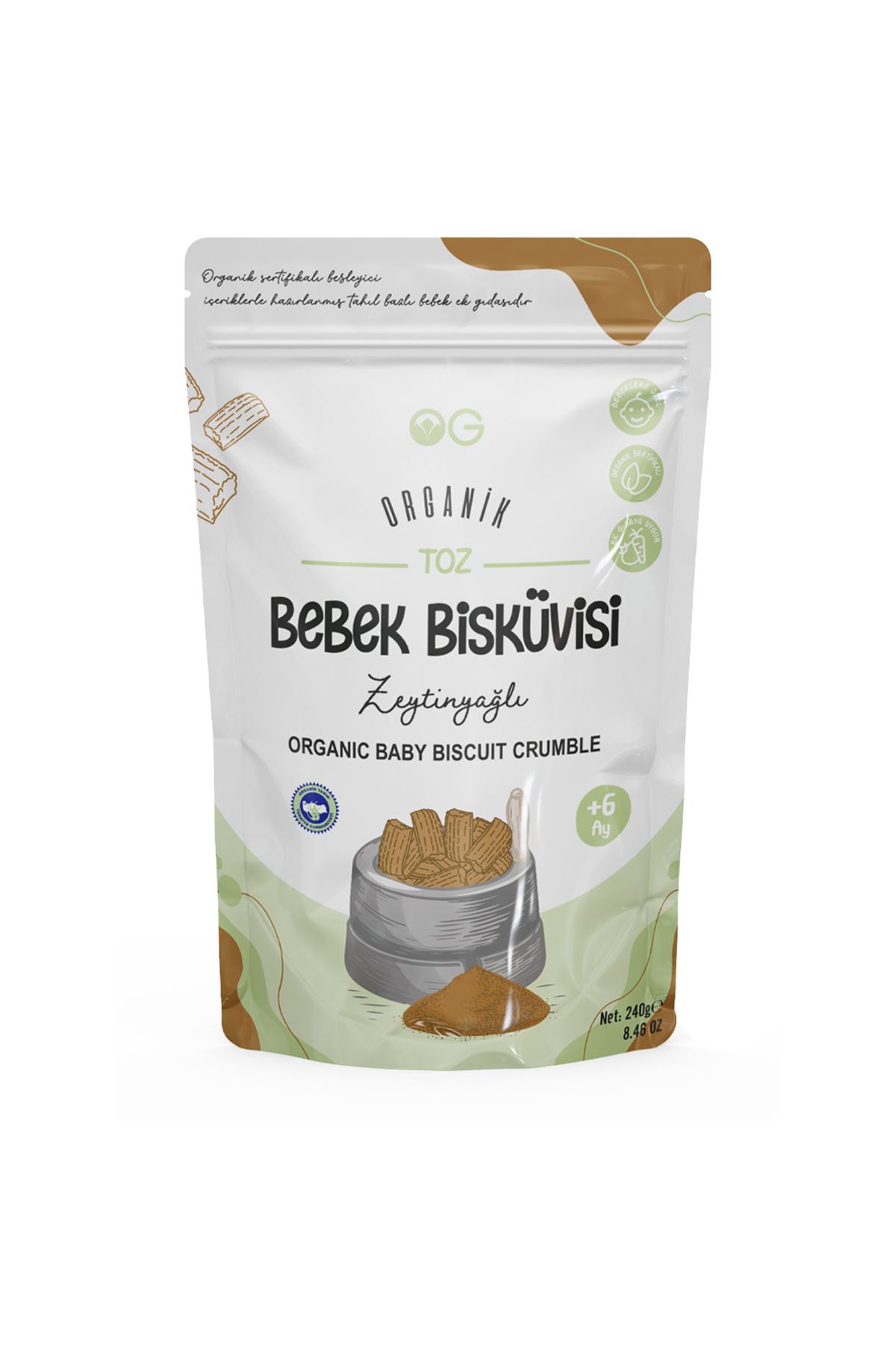 OG Natural Organik Toz Zeytinyağlı Bebek Bisküvisi 240 Gr 6+ Ay