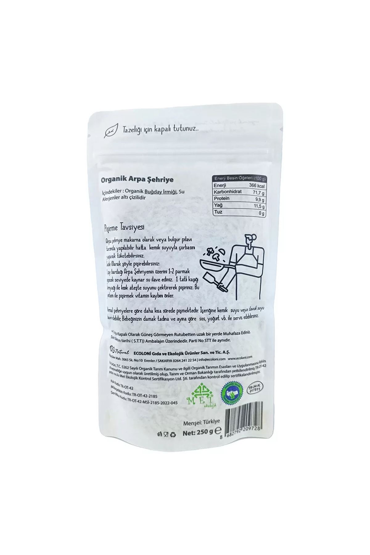 OG Natural Organik Sade Arpa Şehriye 250 Gr