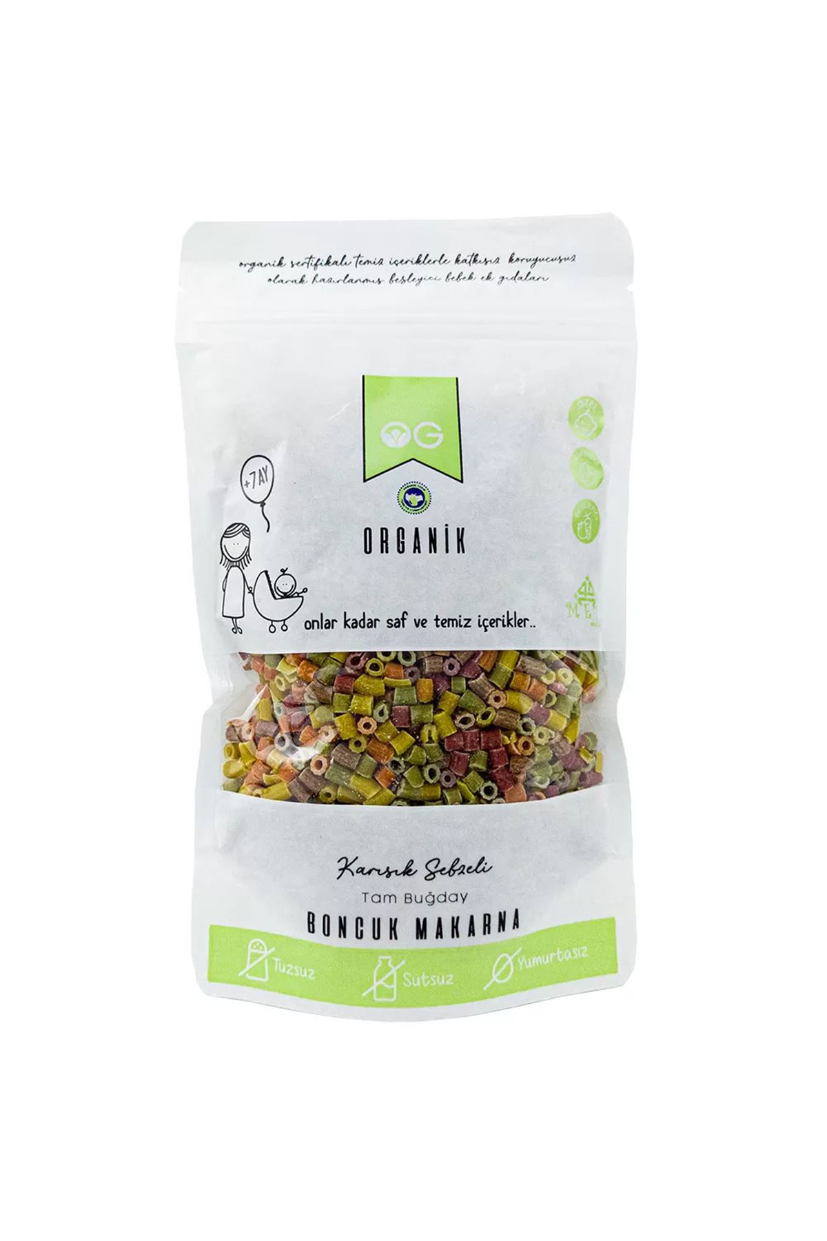 OG Natural Organik Karışık Sebzeli Tam Buğday Boncuk Makarna 200 Gr
