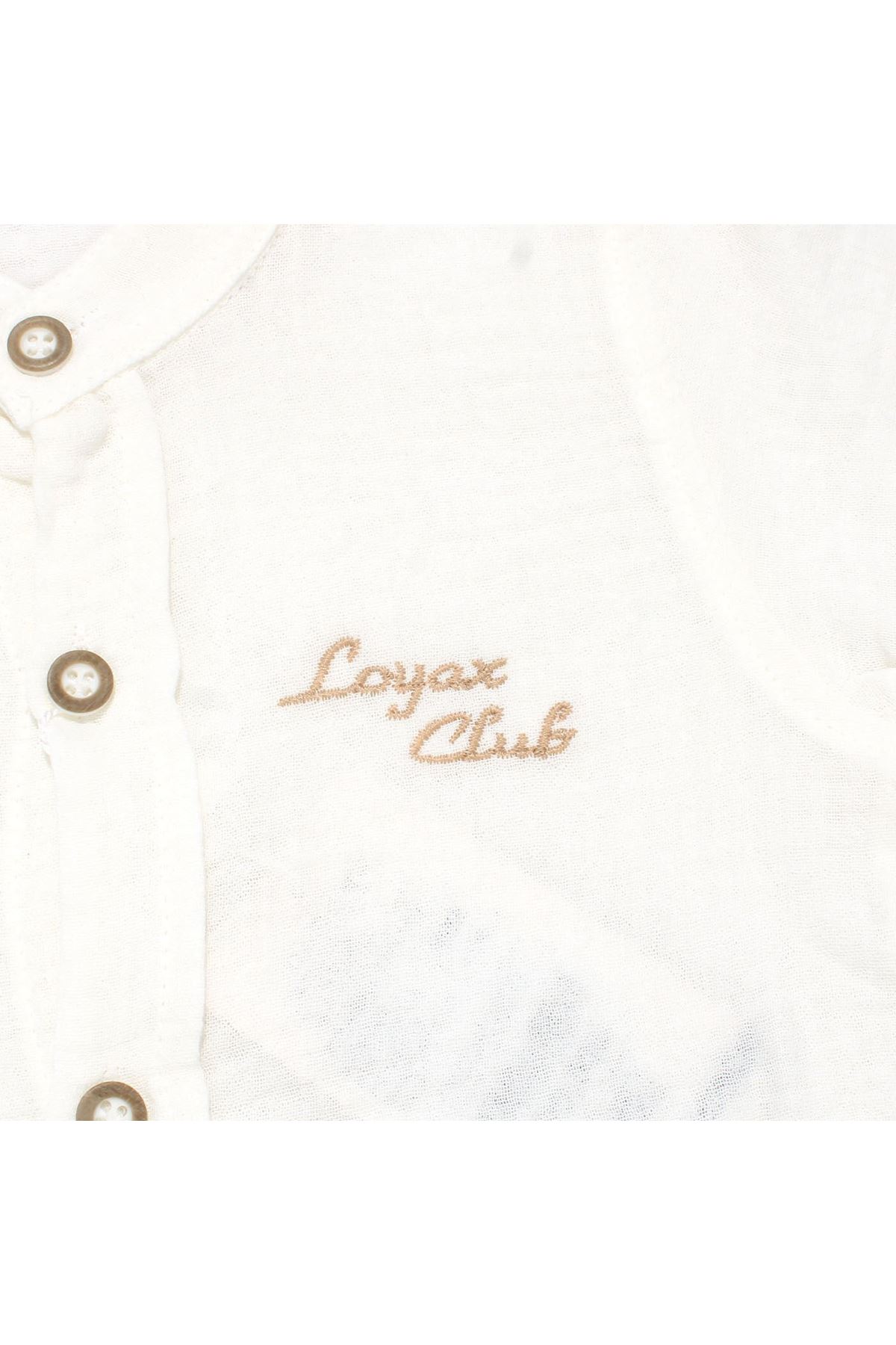 Erkek Çocuk Ekru Kahve Müslin Gömlekli Armalı 2'li Takım