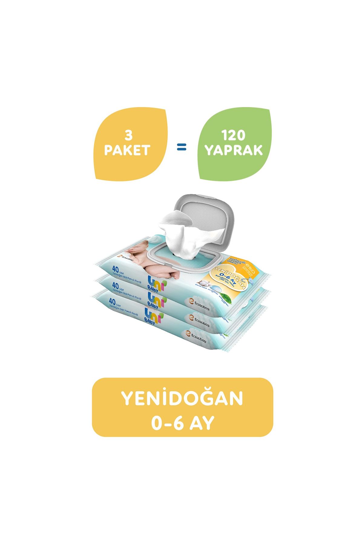 Uni Baby Yenidoğan Islak Havlu Mendil 3'lü 120 Yaprak