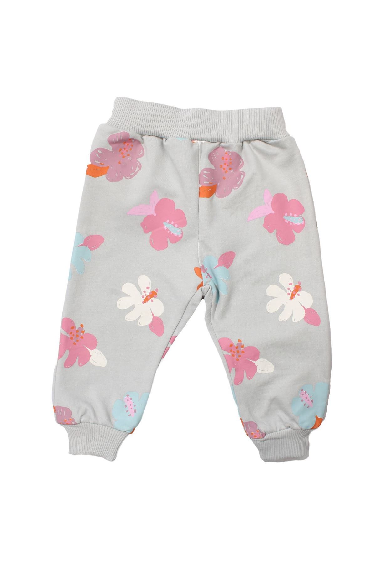 Kız Bebek Gri Çiçek Nakışlı 2'li Takım