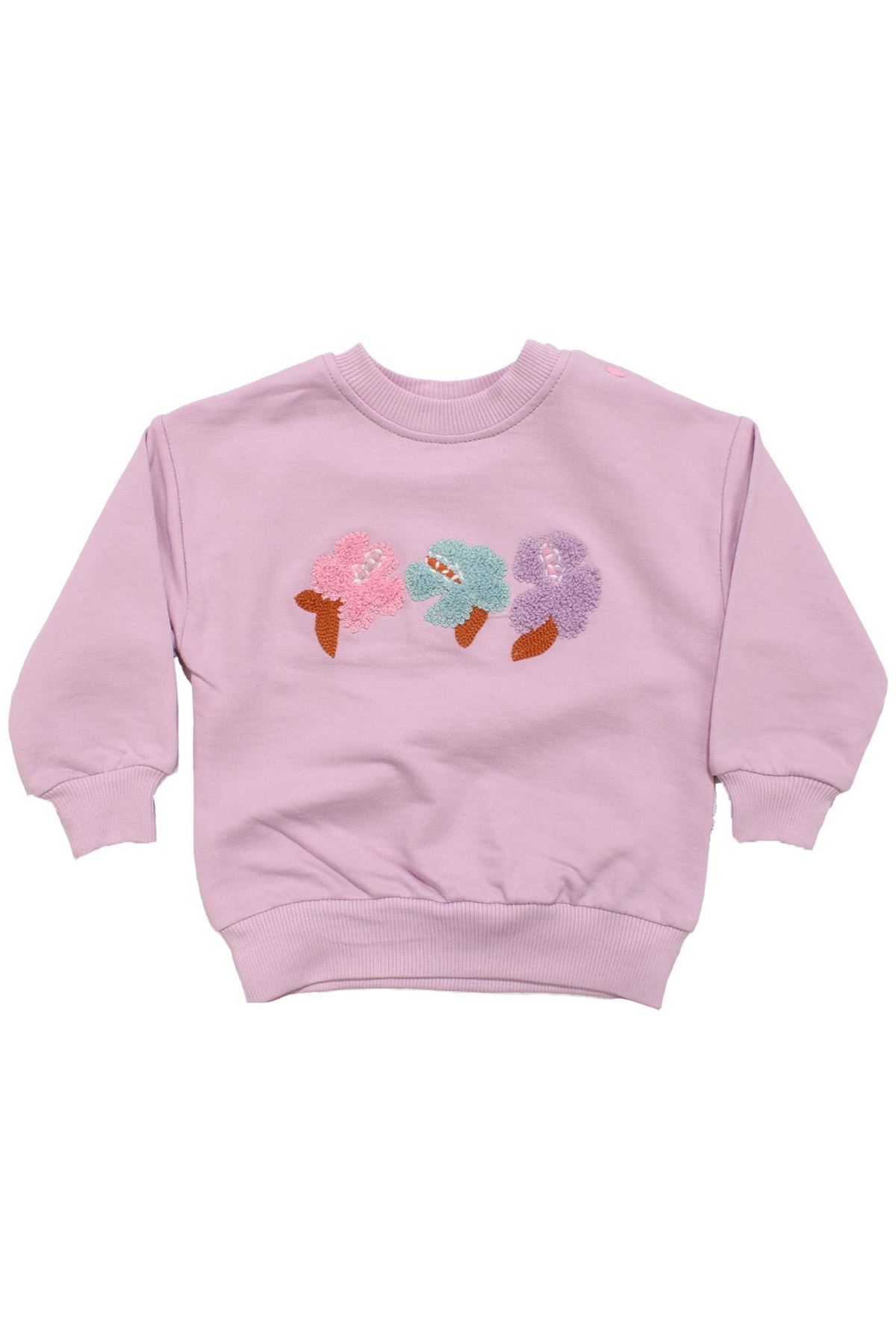 Kız Bebek Lila Çiçek Nakışlı 2'li Takım