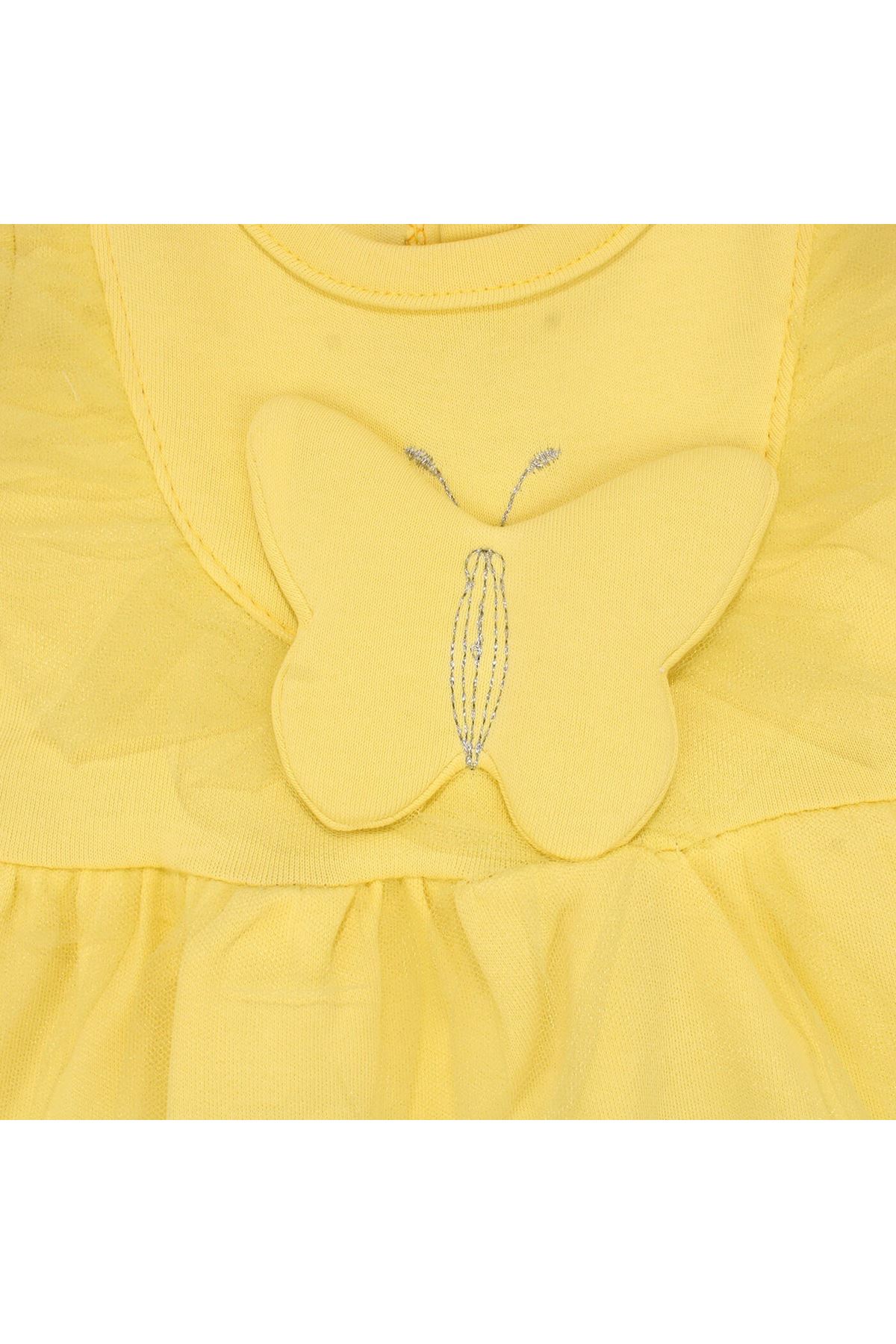 Kız Bebek Sarı Kelebekli Tüllü Etekli Elbise