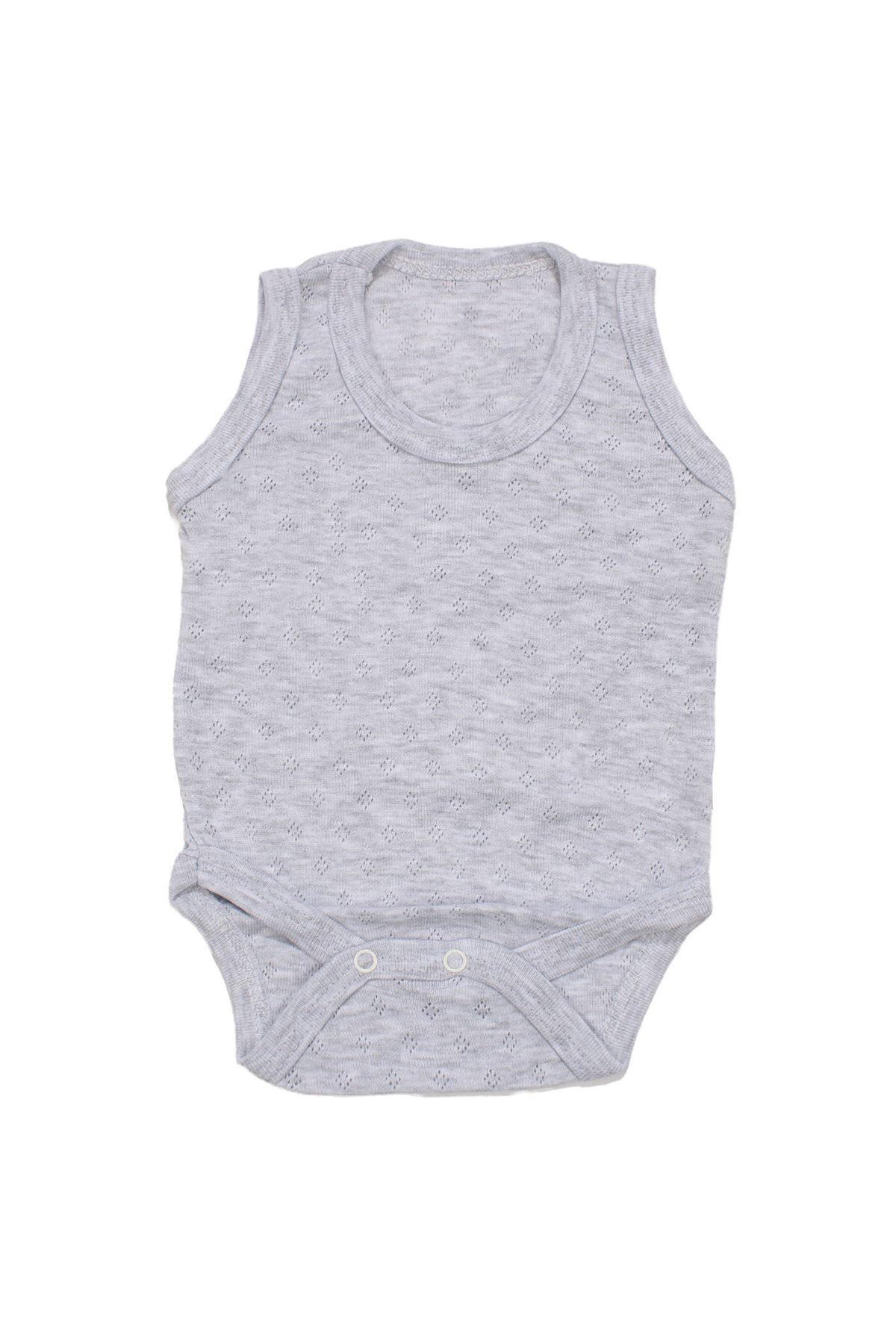 Unisex Gri Jakarlı Askılı Çıt Çıtlı Body Zıbın