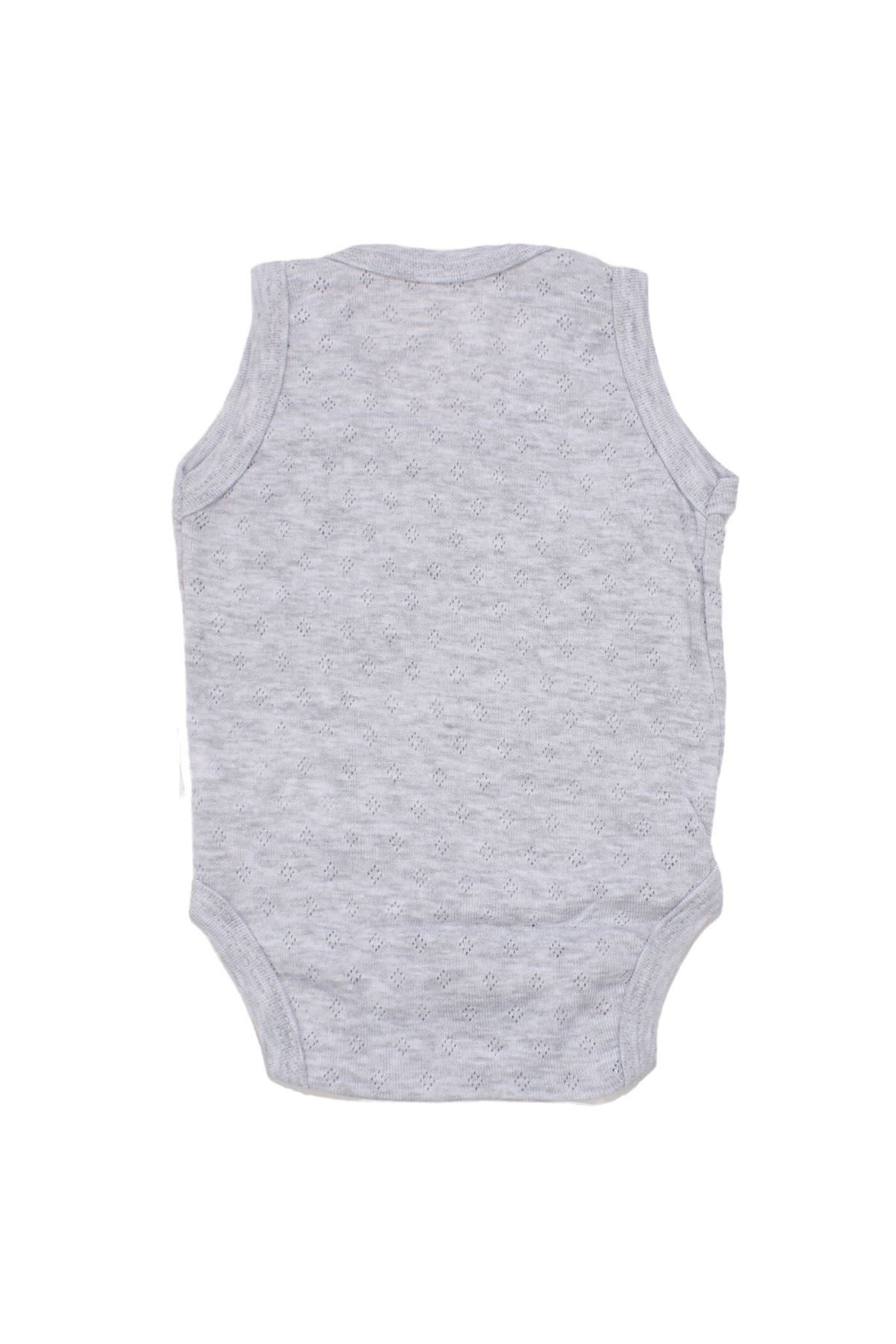 Unisex Gri Jakarlı Askılı Çıt Çıtlı Body Zıbın