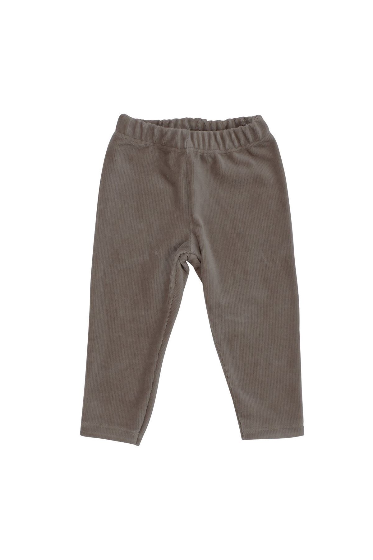 Kız Bebek Pembe Kahve Fiyonklu Baskılı Kadife Fitillli Taytlı 2'li Takım